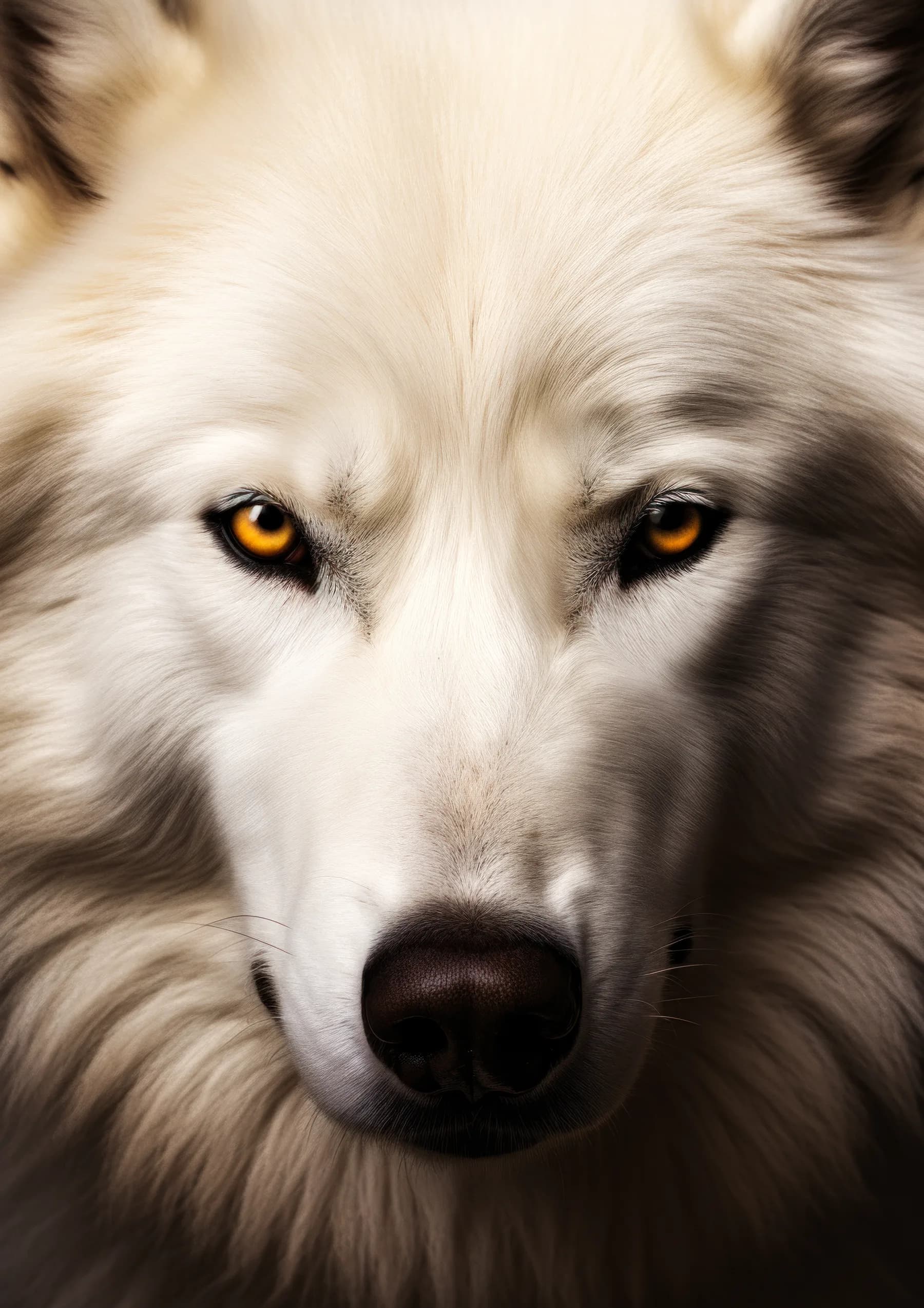 Lobo blanco de ojos ambar