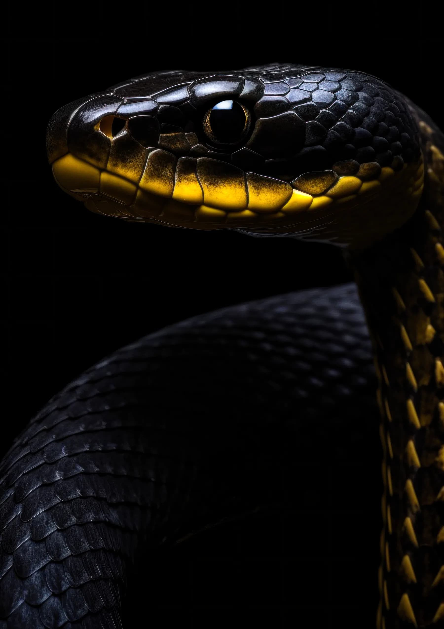 Serpiente negra y amarilla enroscada