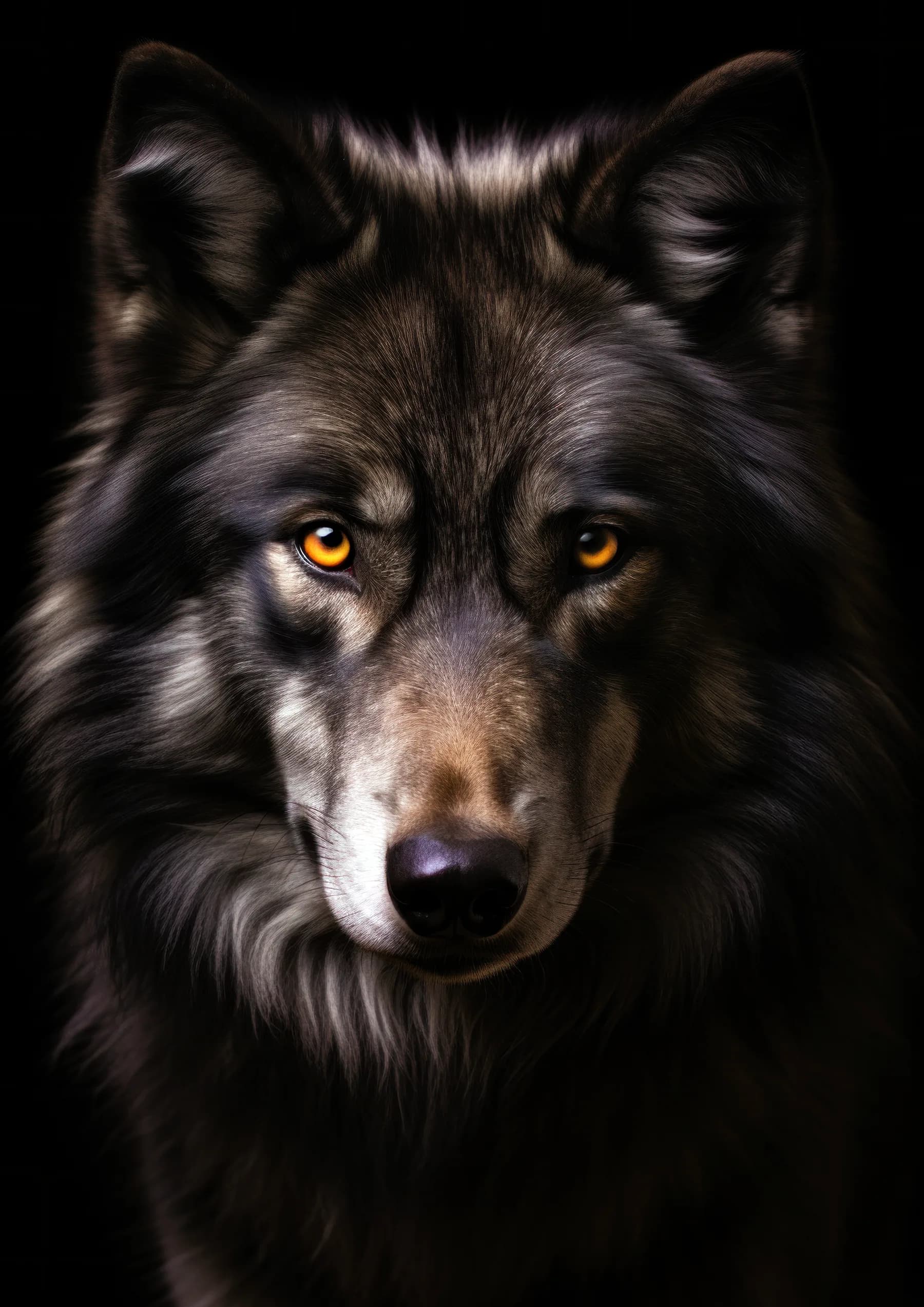 Lobo oscuro de mirada penetrante