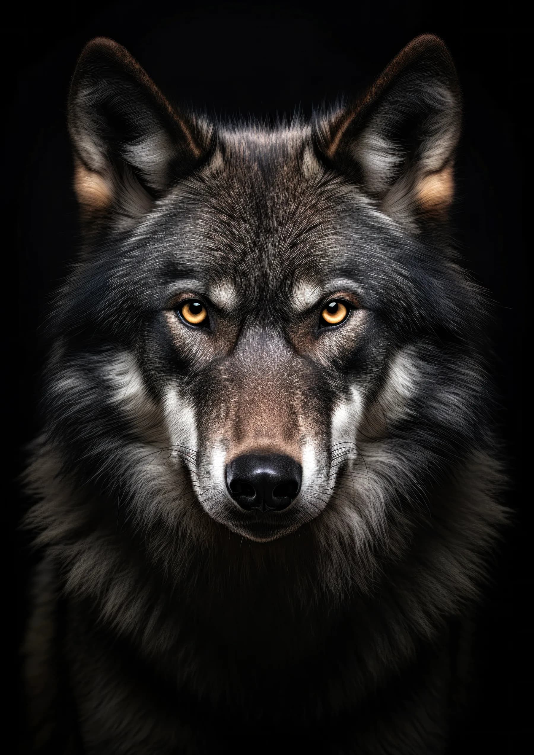Lobo oscuro de ojos ambar