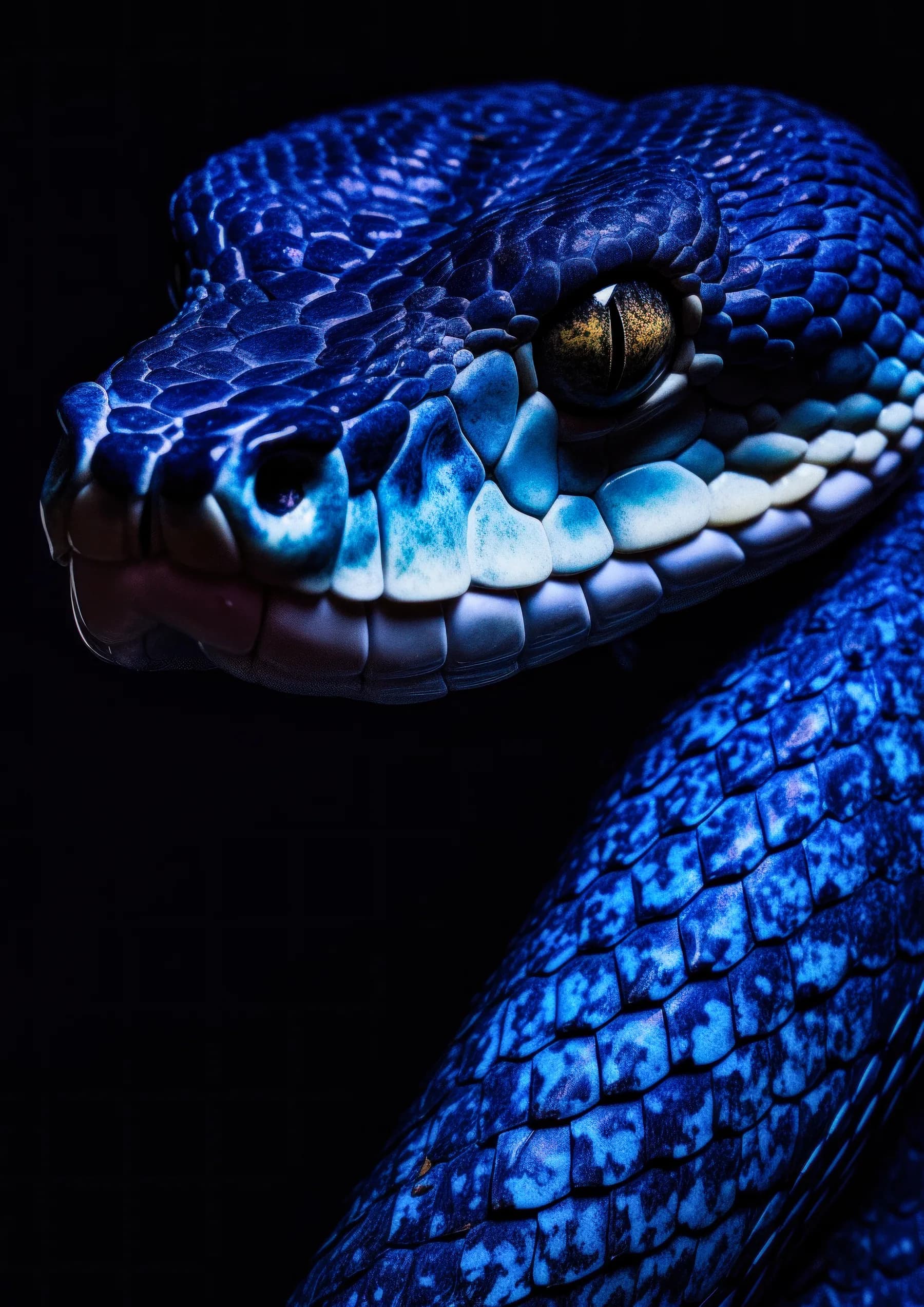 Serpiente azul enroscada