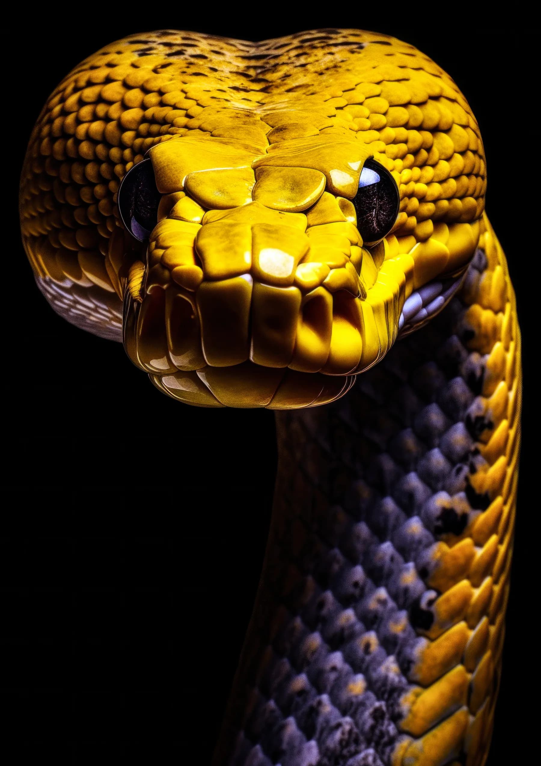Serpiente amarilla de ojos oscuros