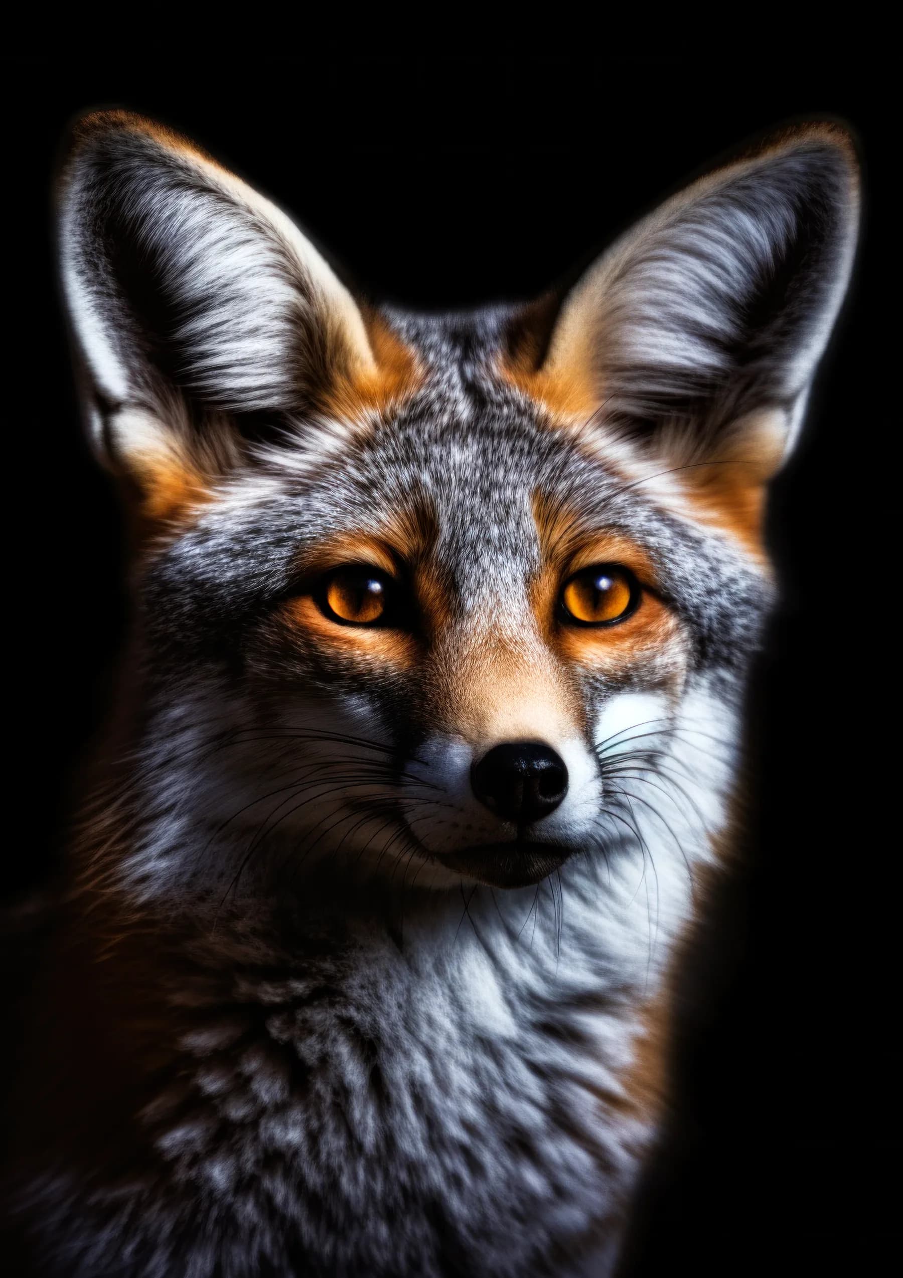 Zorro gris y naranja de mirada fija