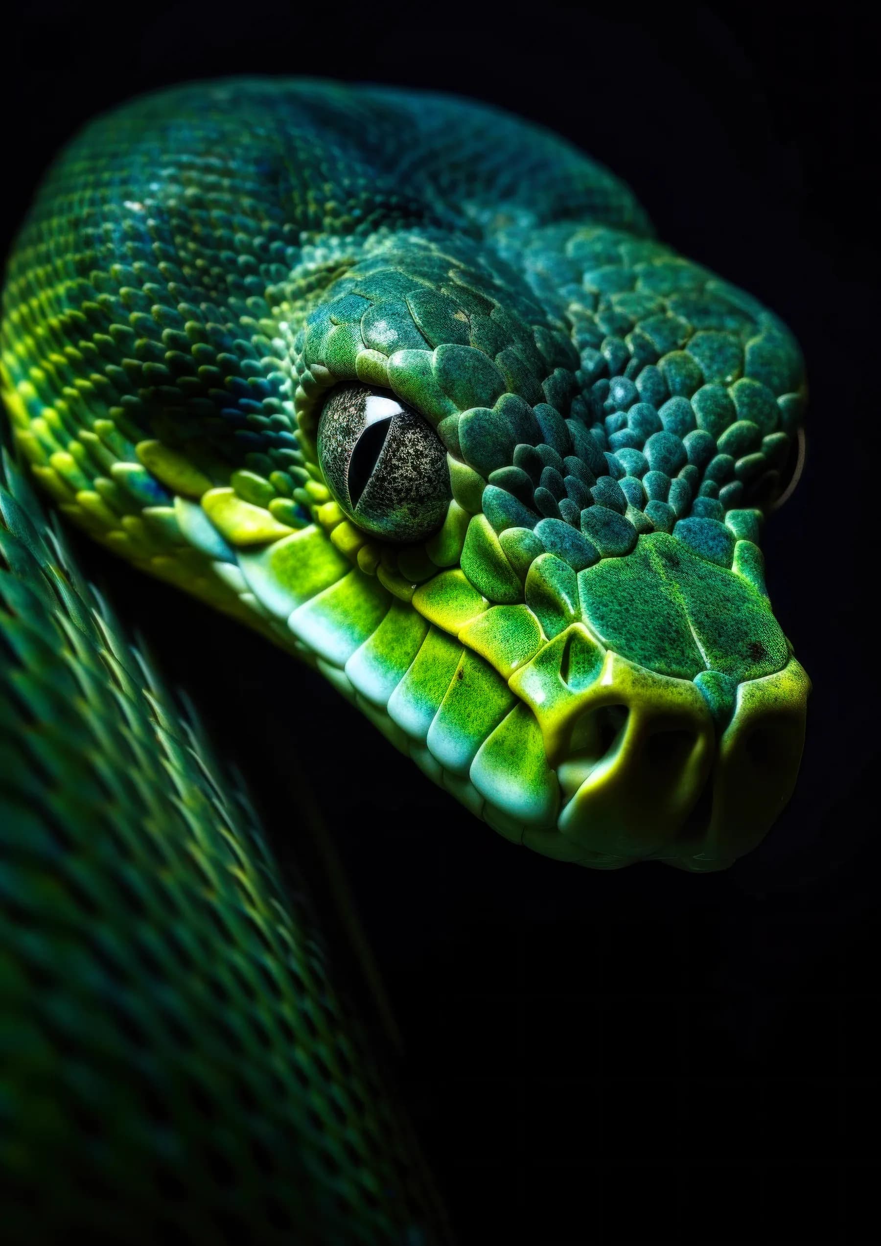 Serpiente verde enroscada