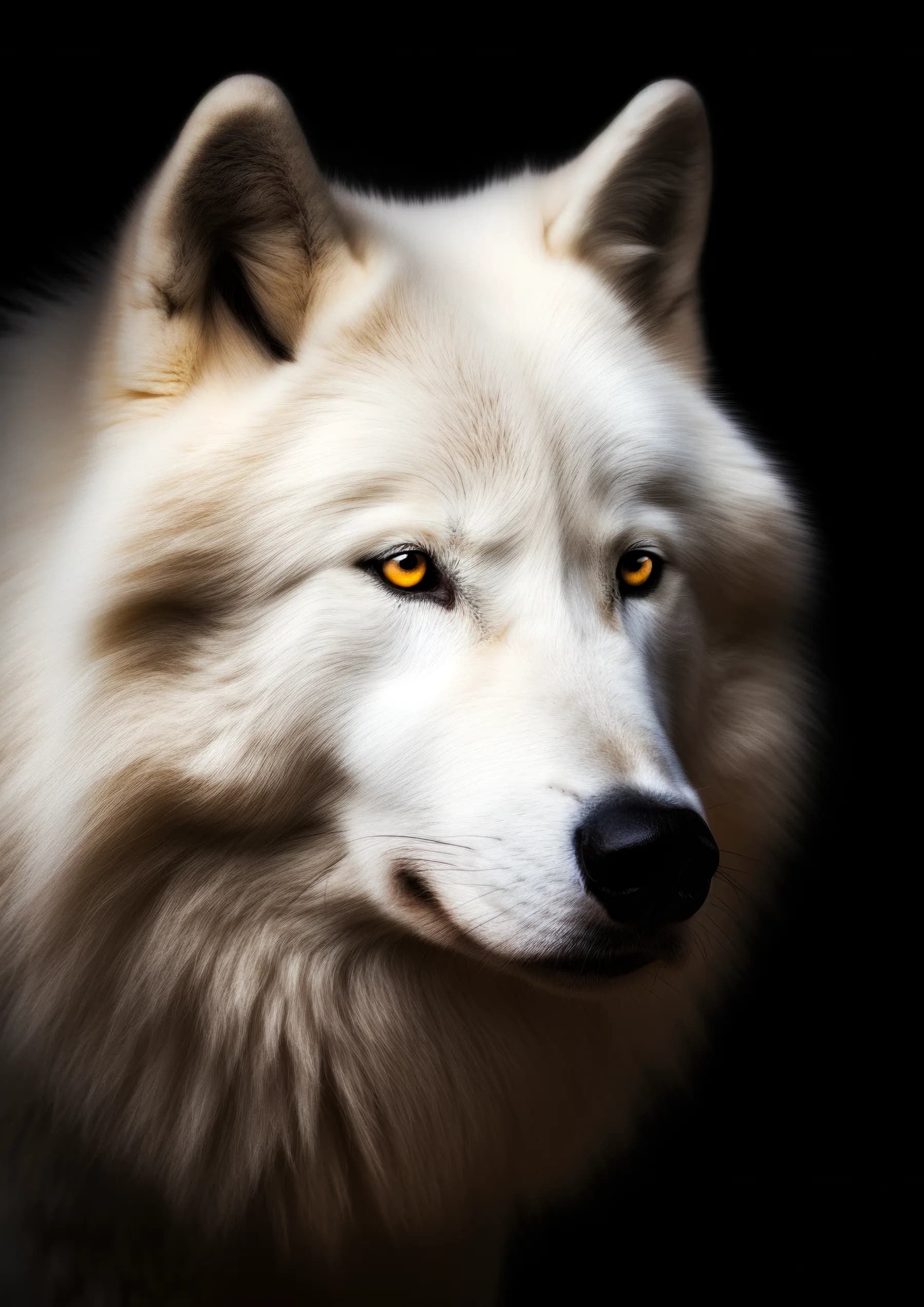Lobo blanco de ojos dorados intensos