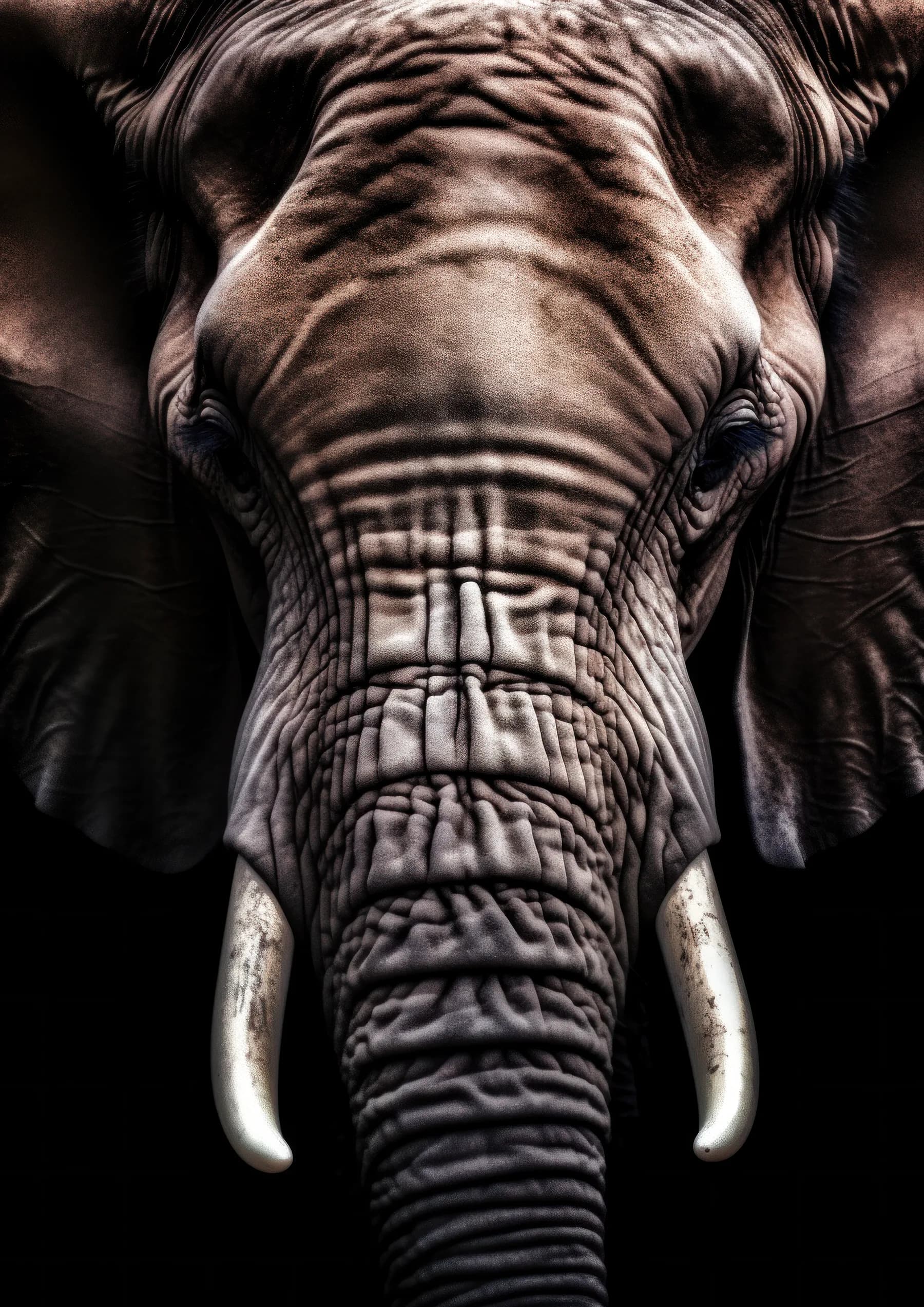 Elefante de frente con colmillos