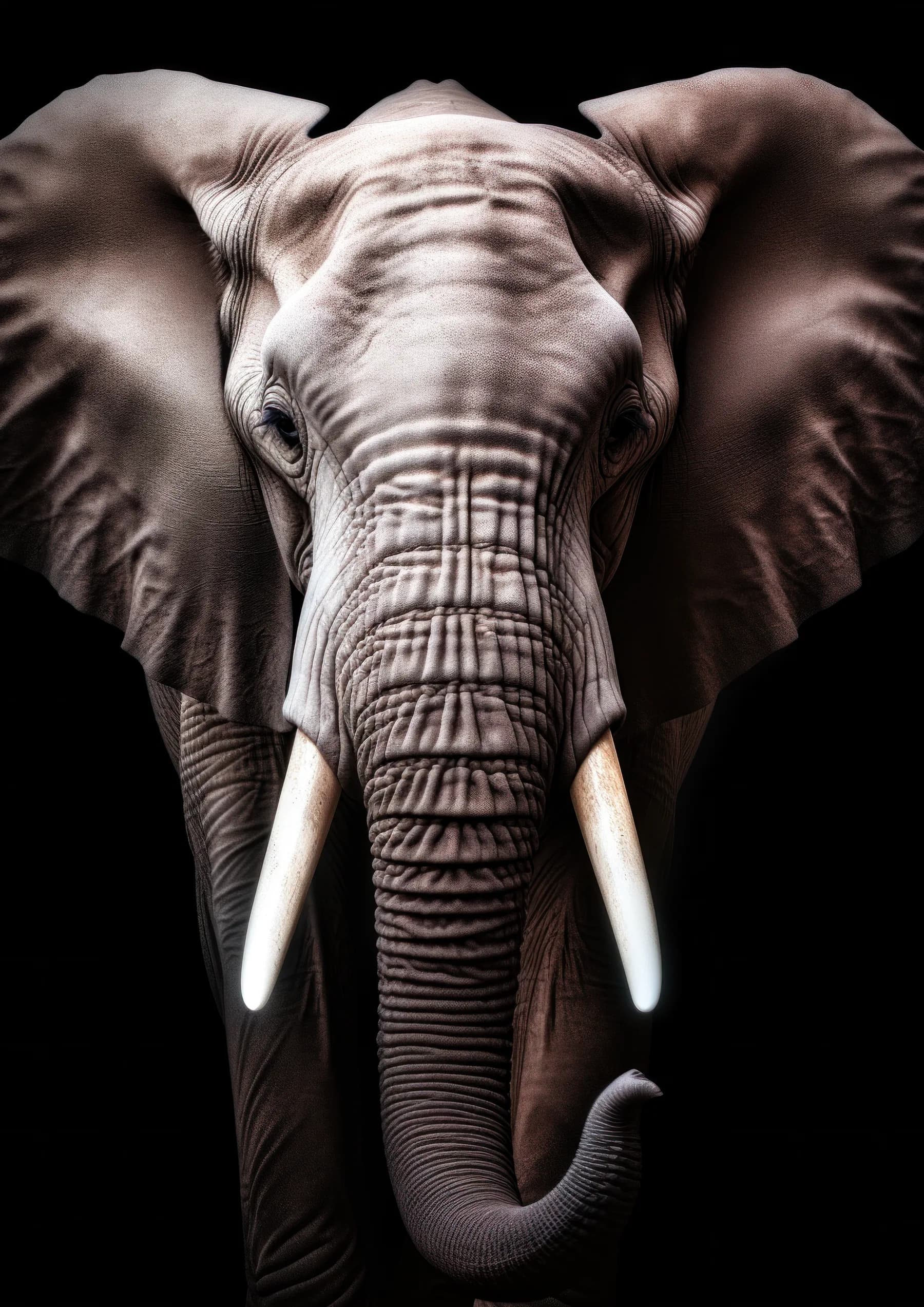 Elefante con arrugas y colmillos blancos