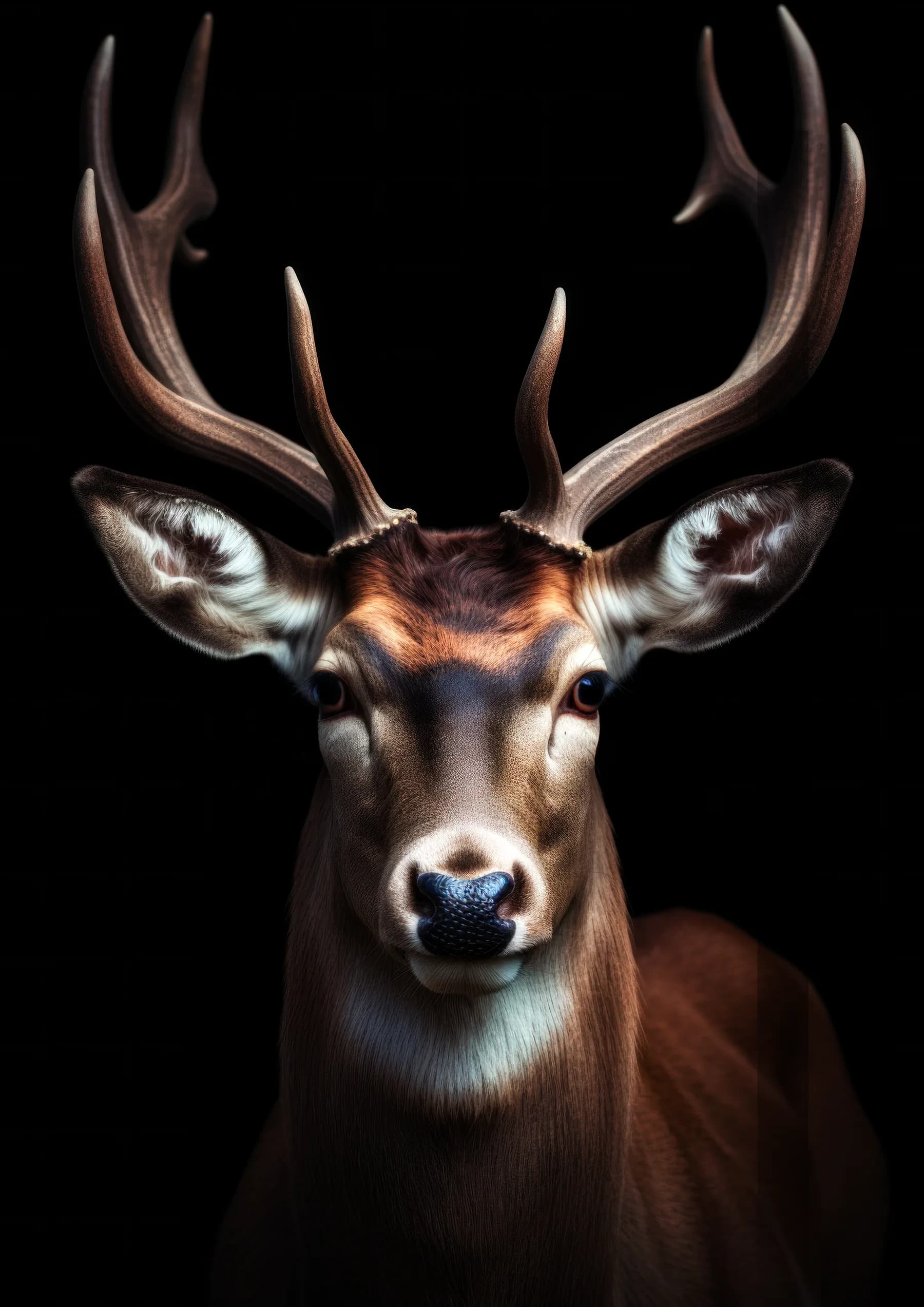 Venado de mirada intensa con cornamenta grande