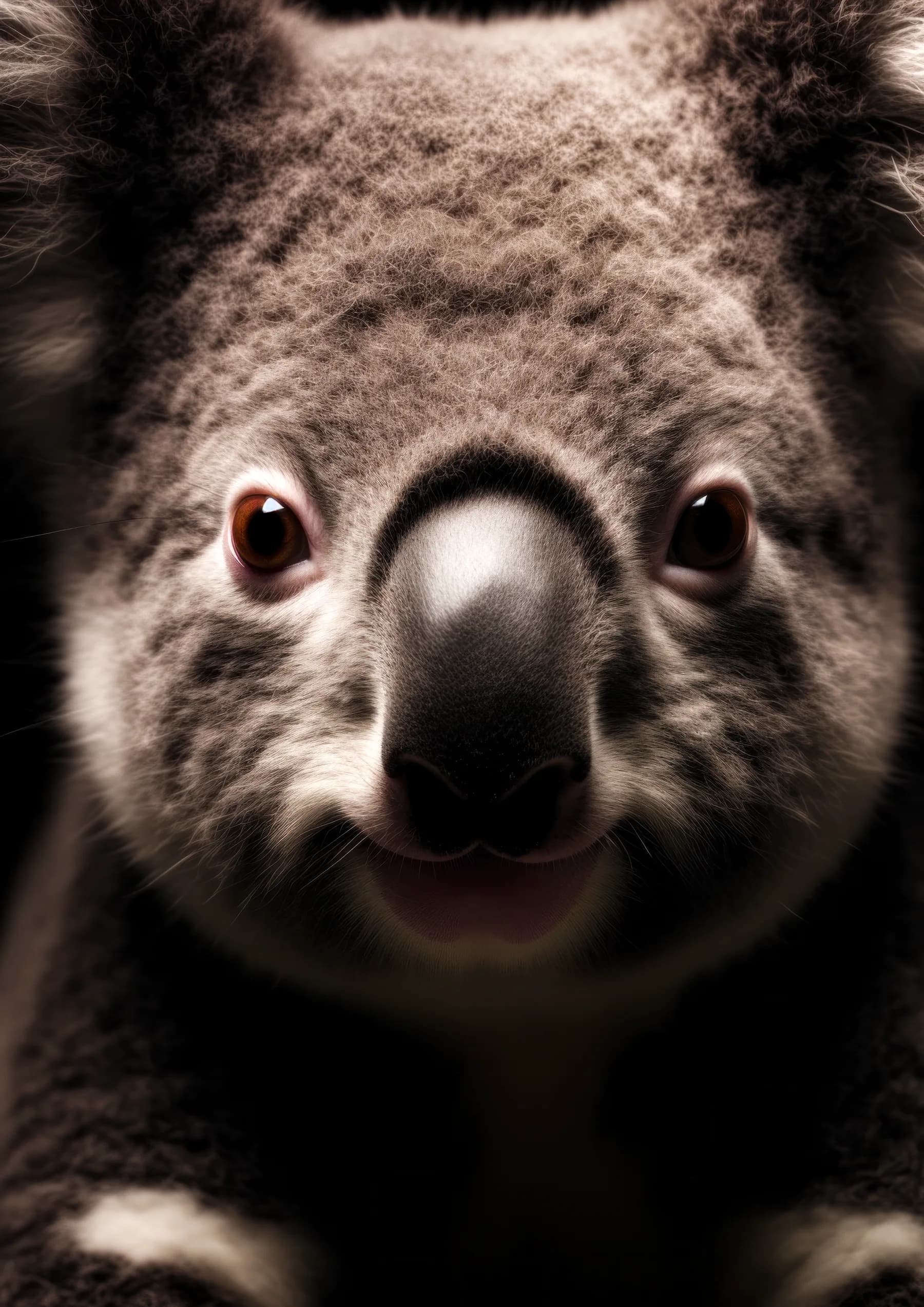 Koala de cerca con ojos oscuros