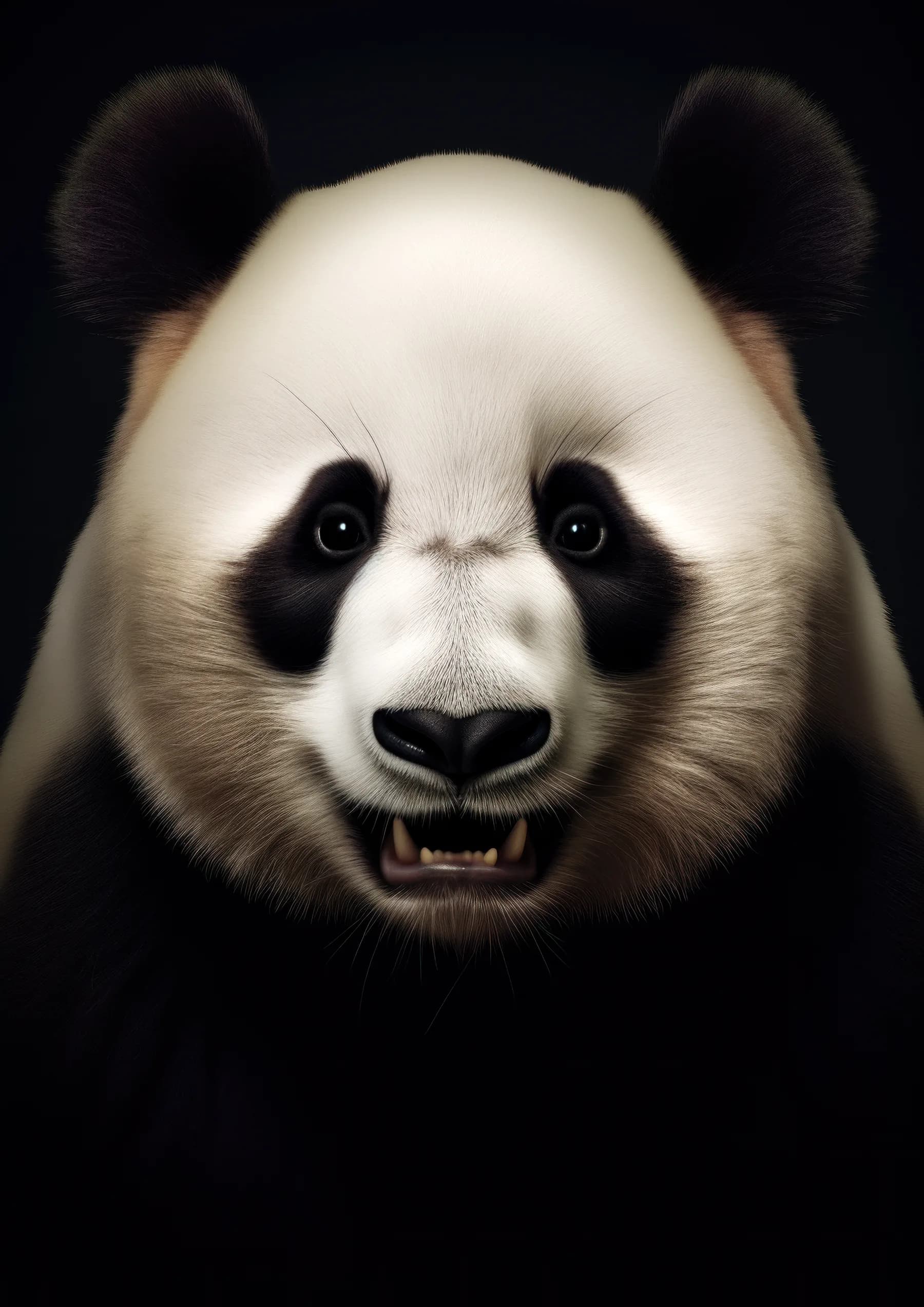 Panda con boca abierta y dientes