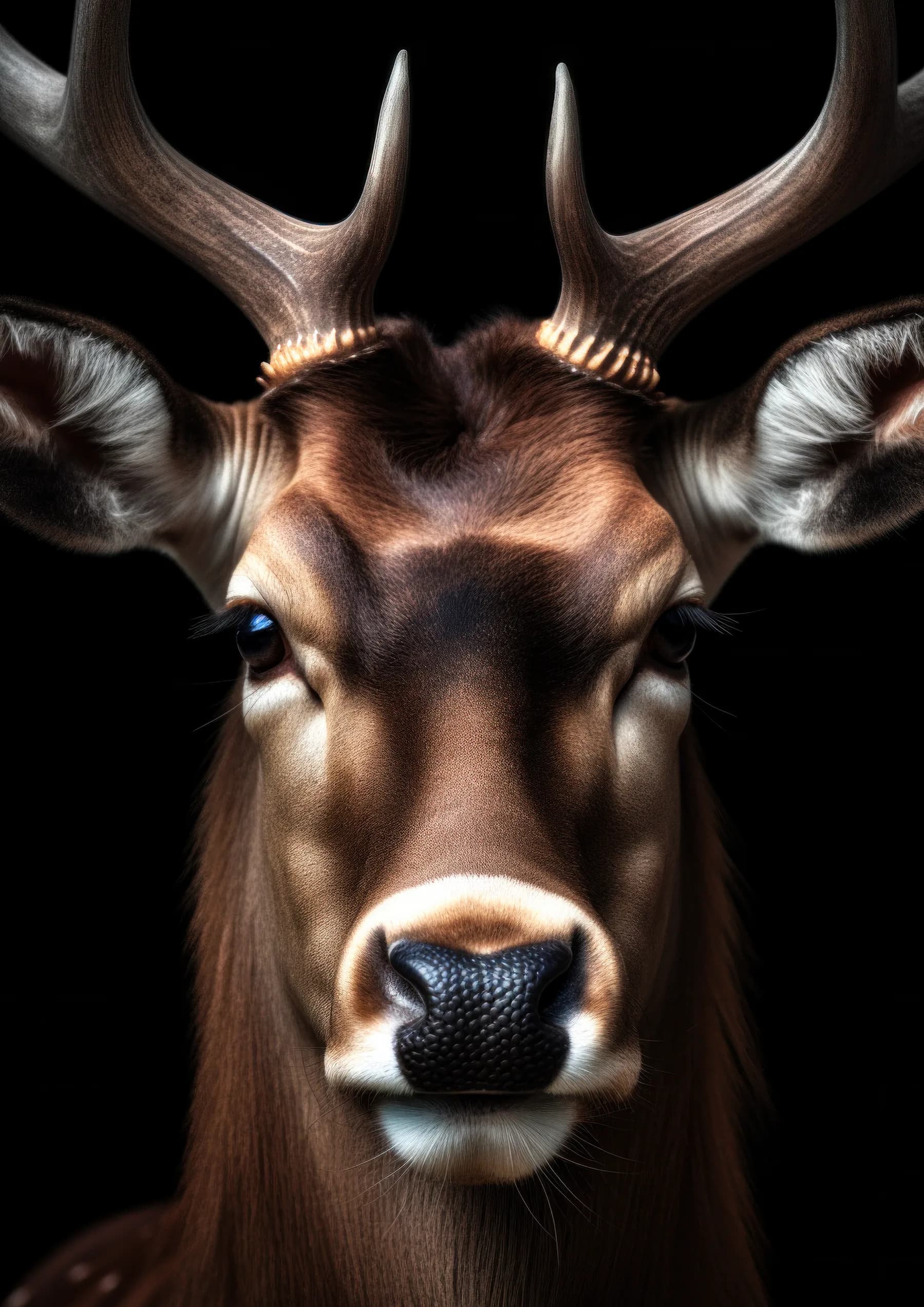Venado con cornamenta y ojos azules
