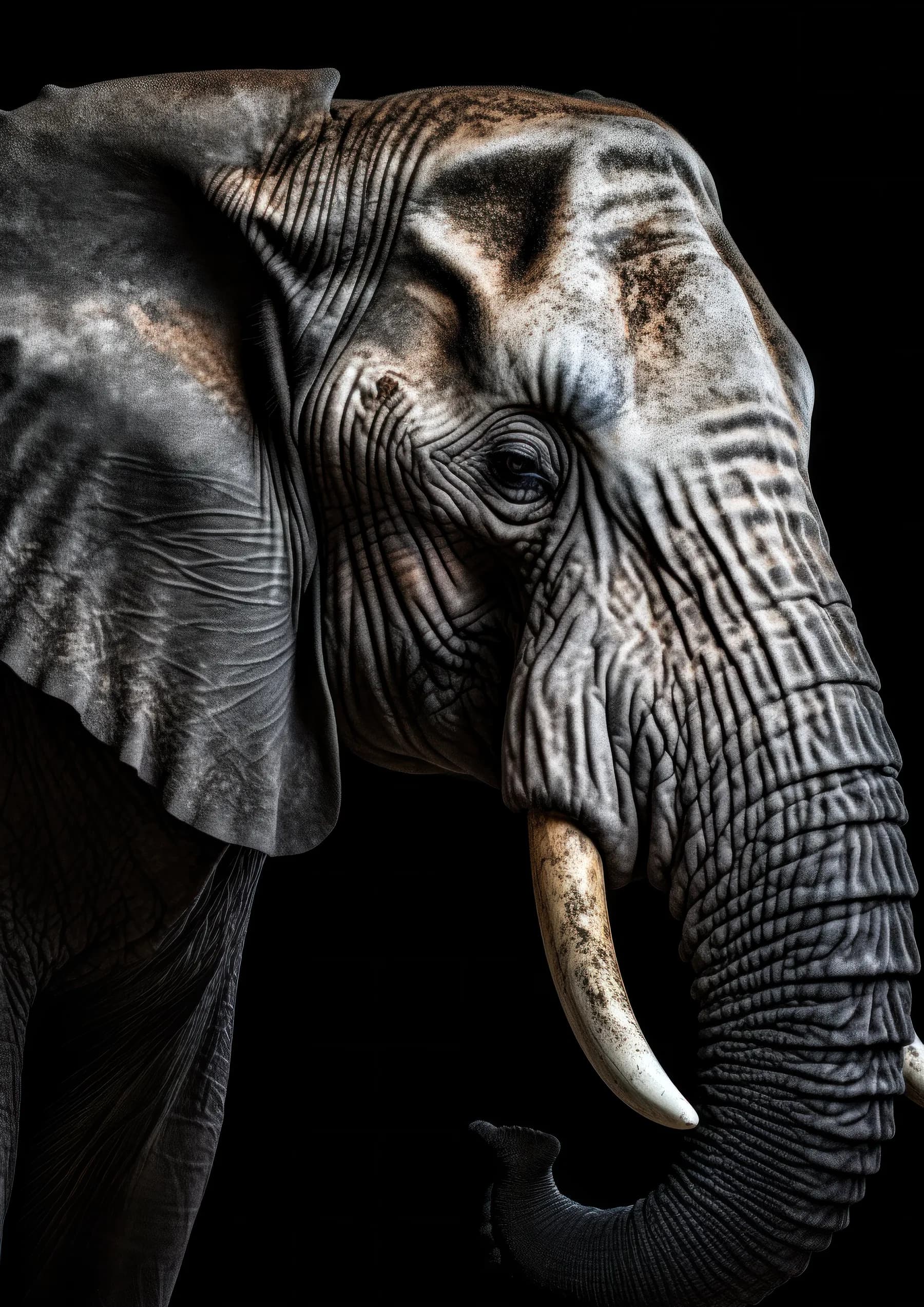 Elefante de perfil con arrugas marcadas