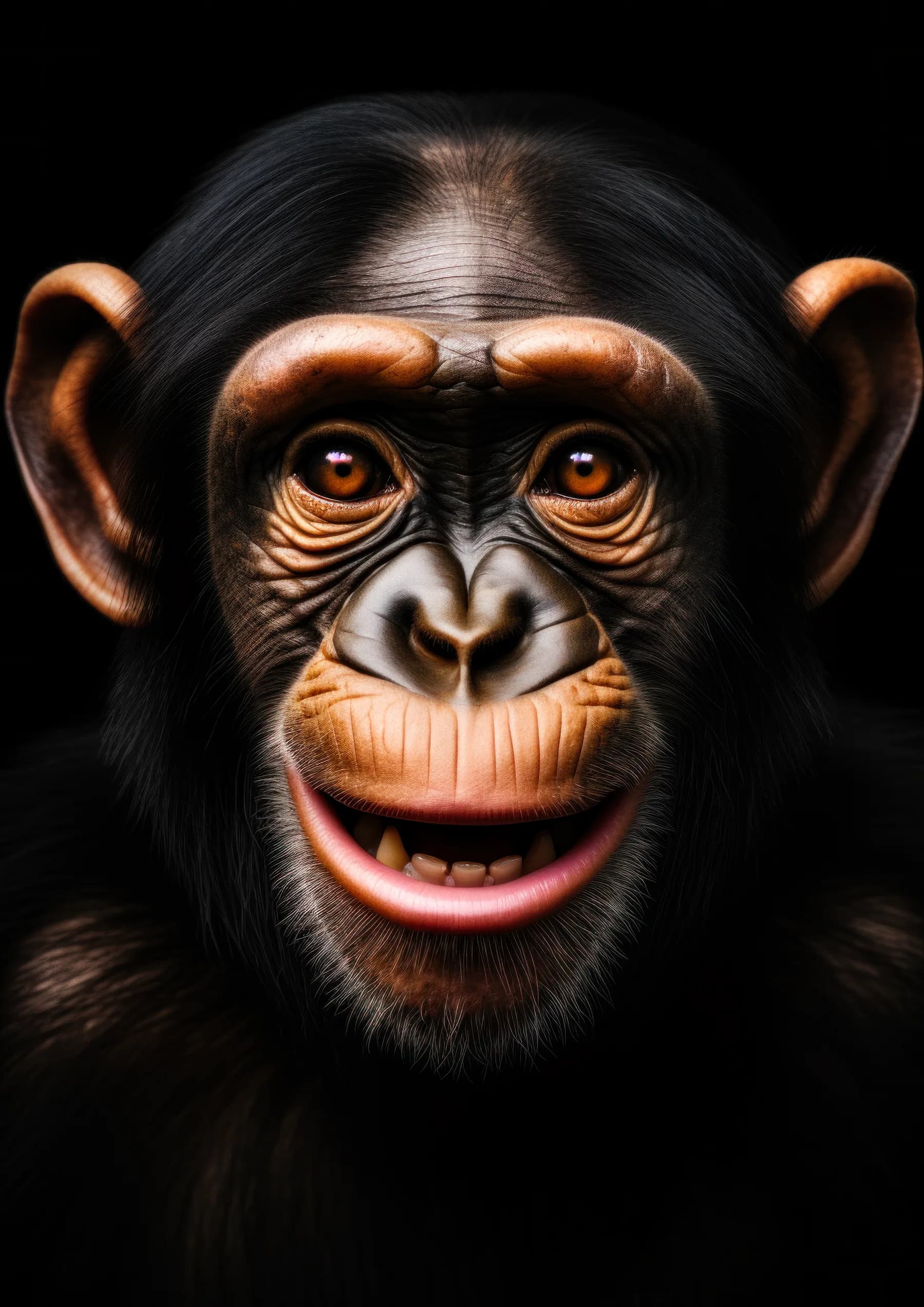 Chimpance sonriendo con dientes visibles