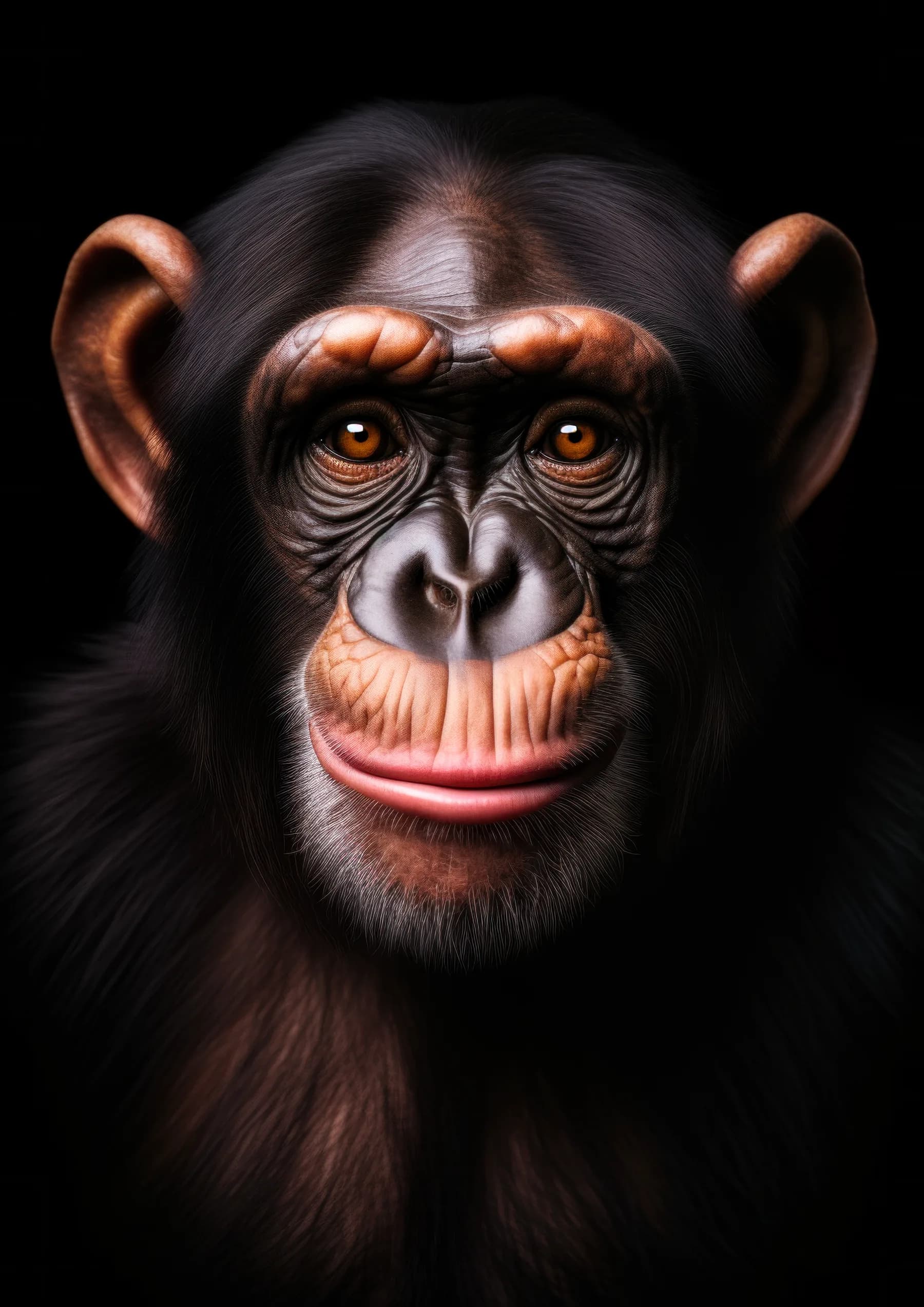 Chimpance sonriente de mirada calida