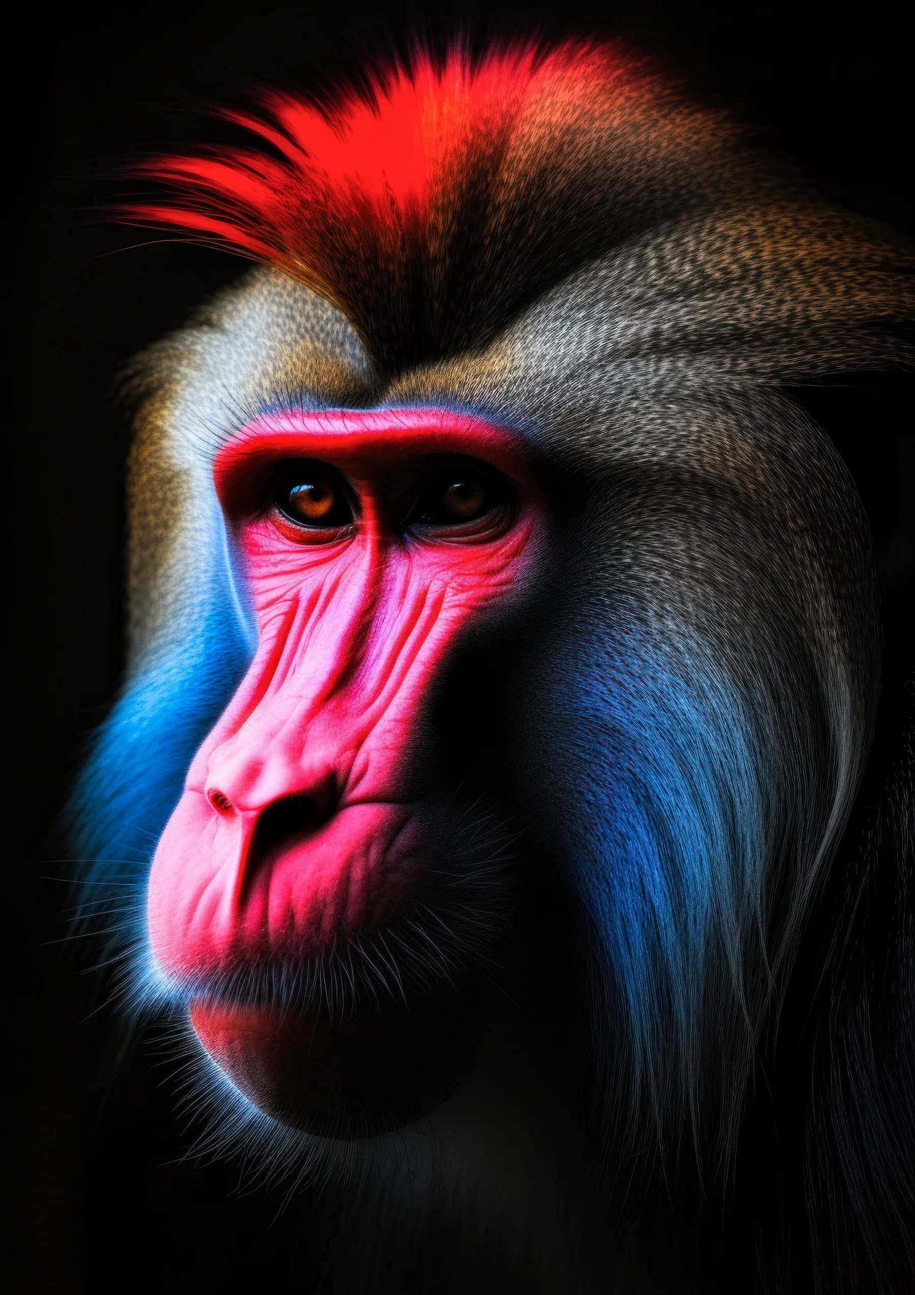 Mandril de perfil con colores intensos