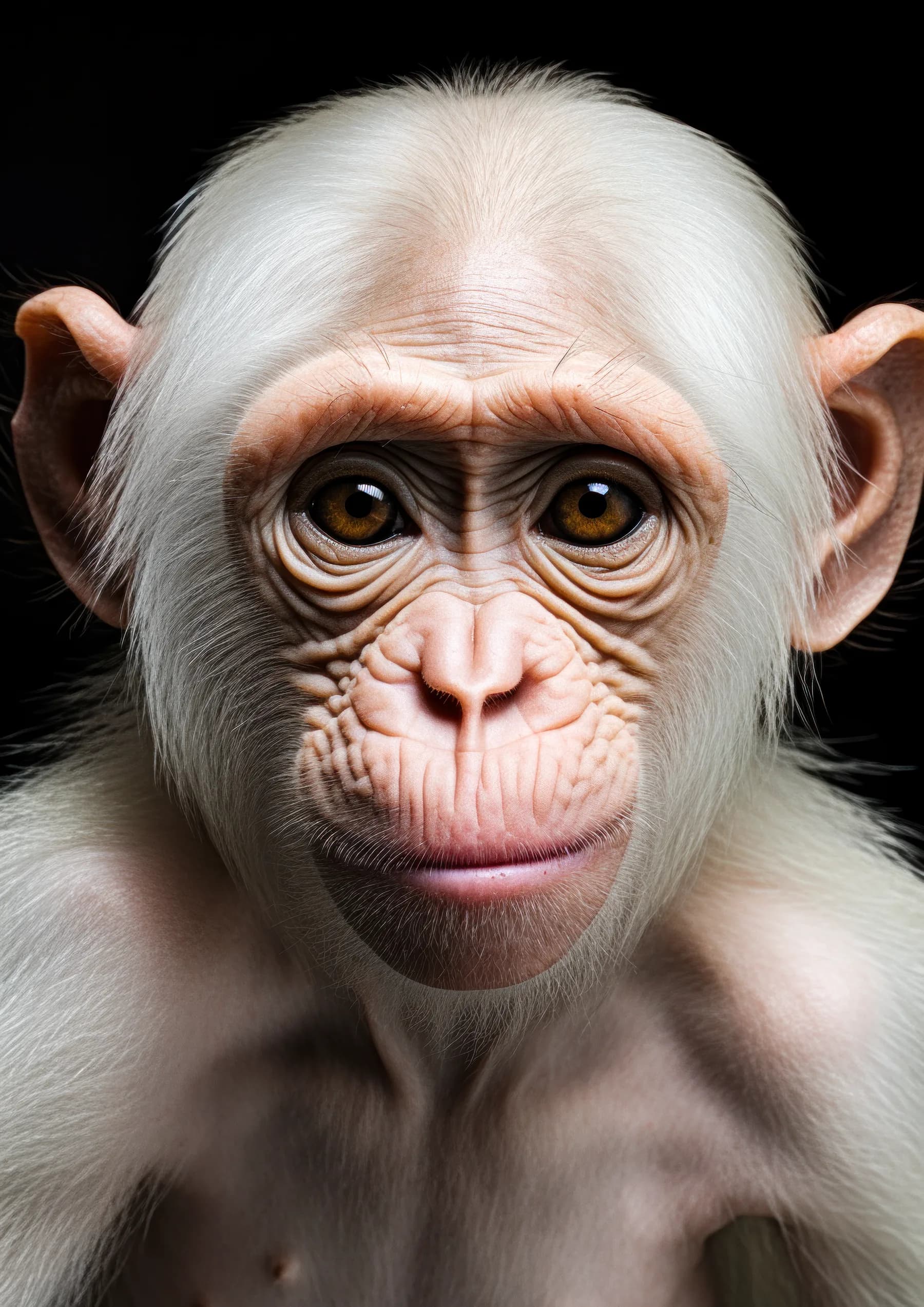 Chimpance albino de pelaje blanco