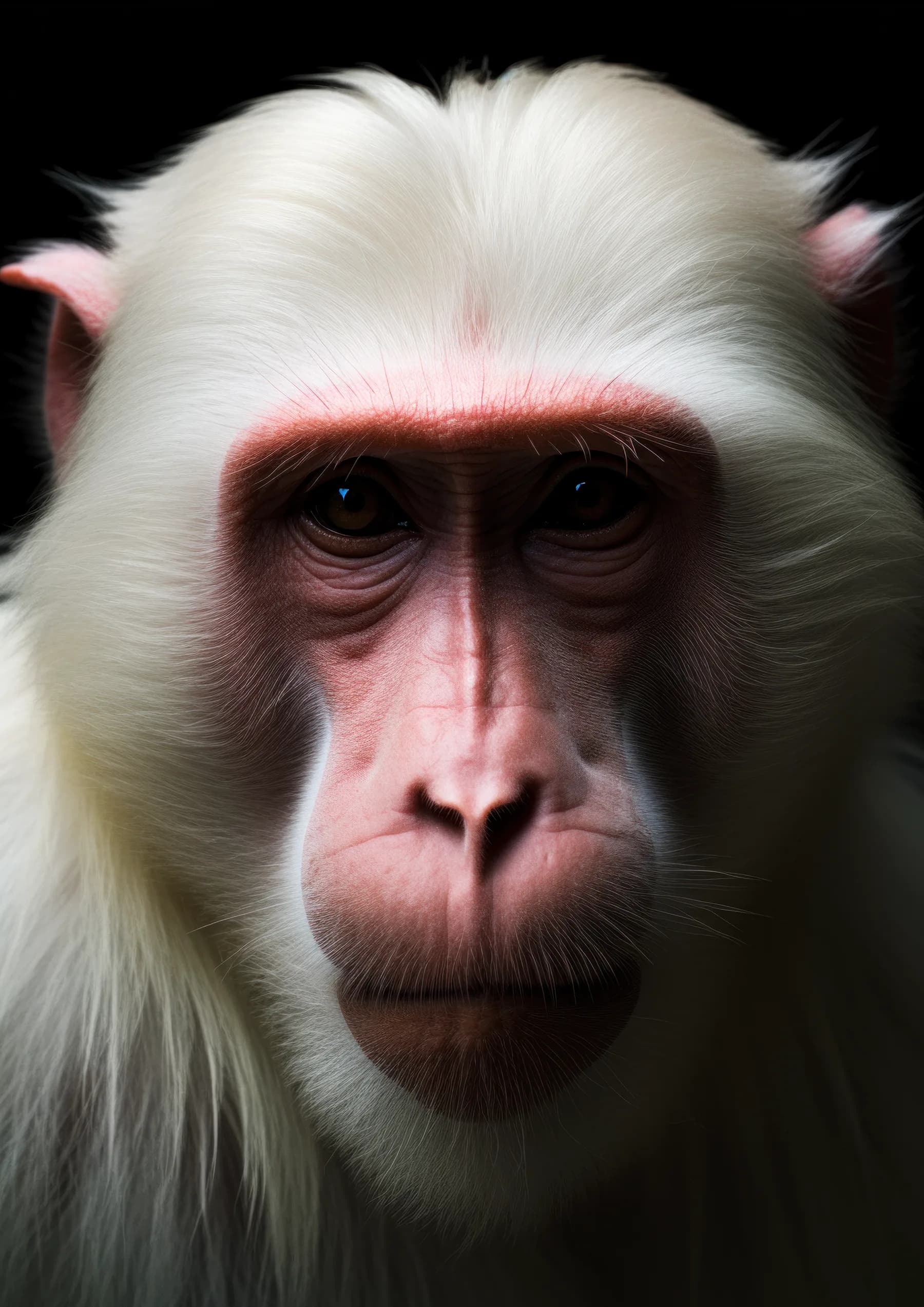 Babuino blanco de cara rosada