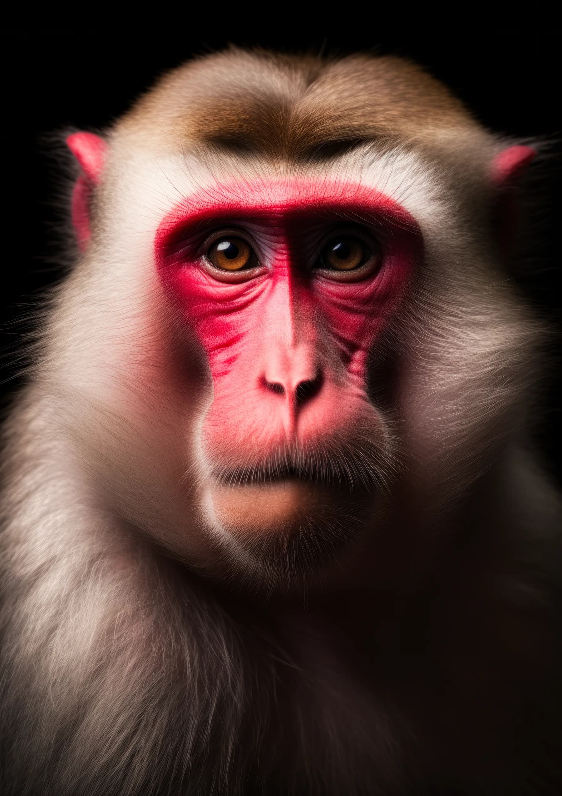 Macaco de pelaje blanco y cara rosada