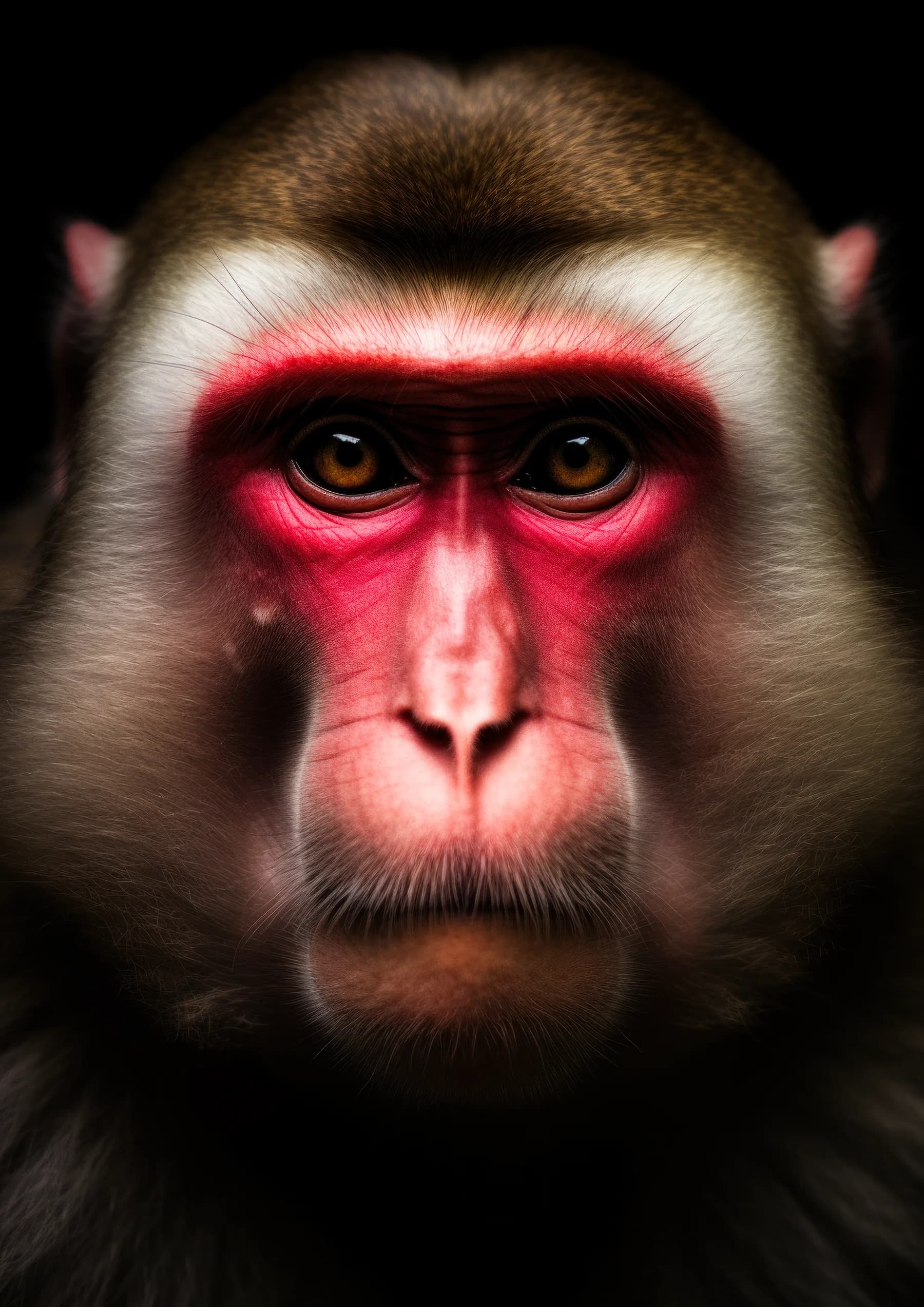 Macaco de cara roja y mirada seria