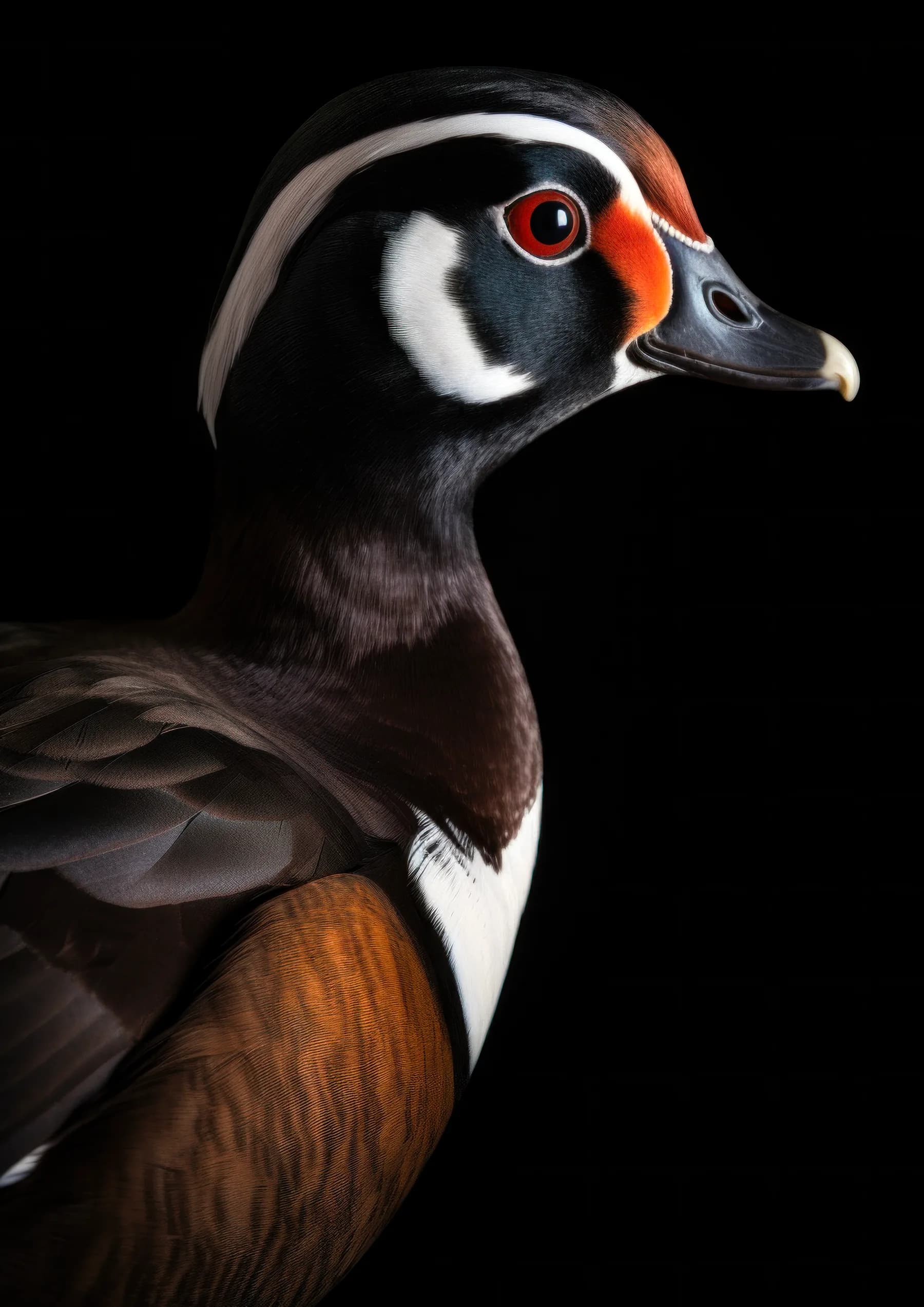 Pato arlequin de colores vivos