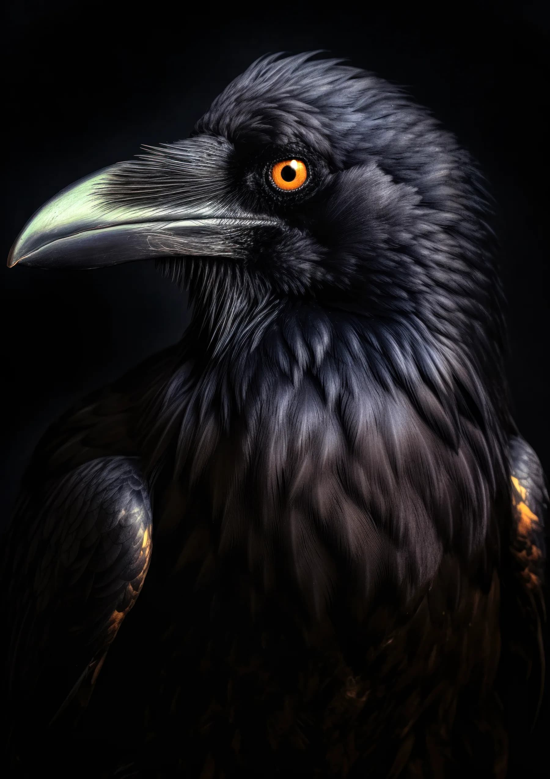 Cuervo negro de ojos naranjas