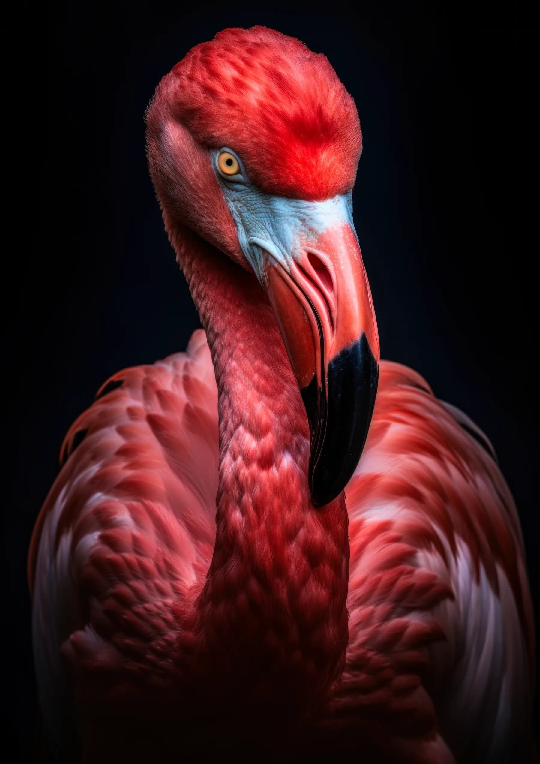 Flamenco rojo de ojos amarillos