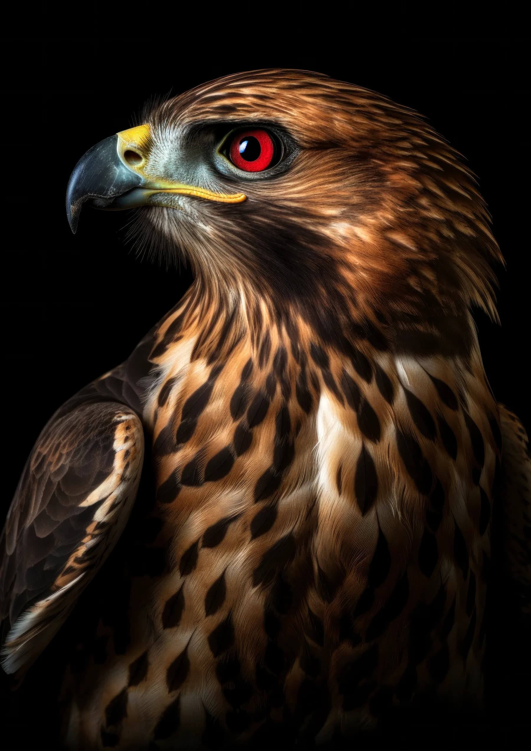 Halcon de pecho moteado y ojos rojos