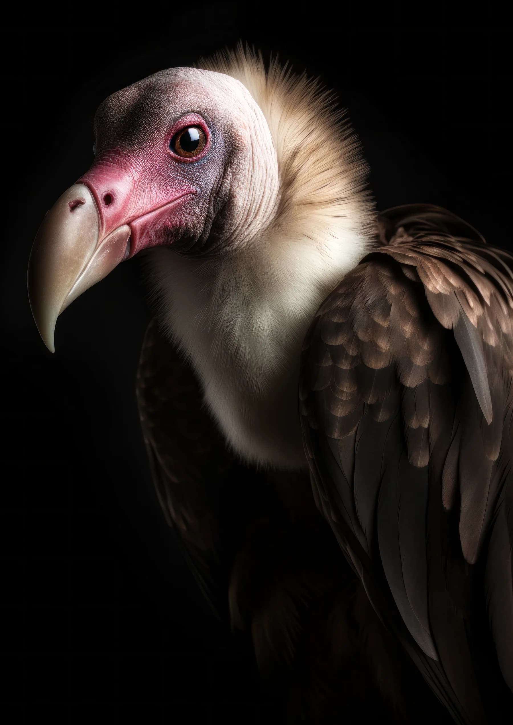 Buitre de cabeza rosada y plumaje oscuro