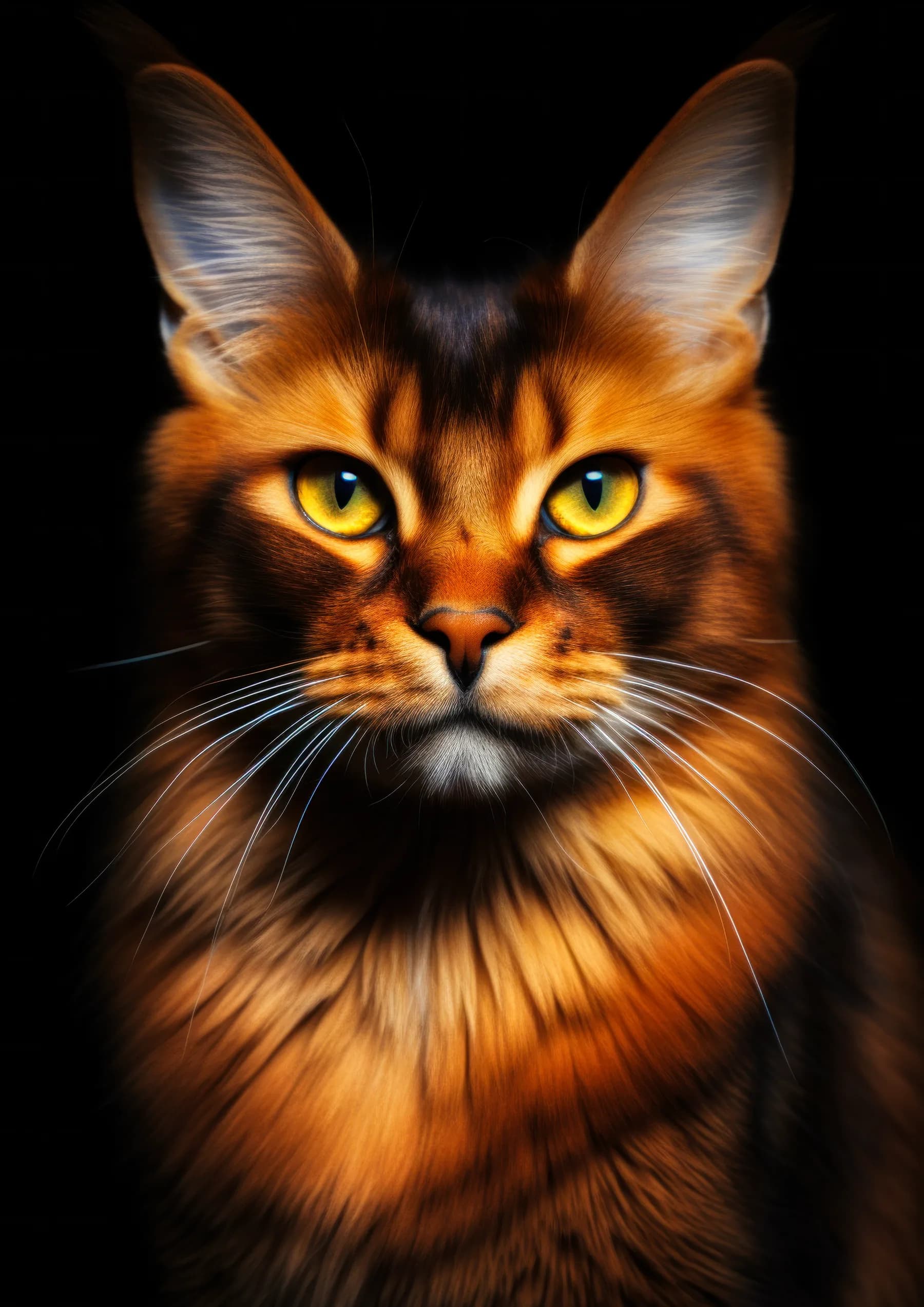 Gato Somali de pelaje naranja y ojos amarillos