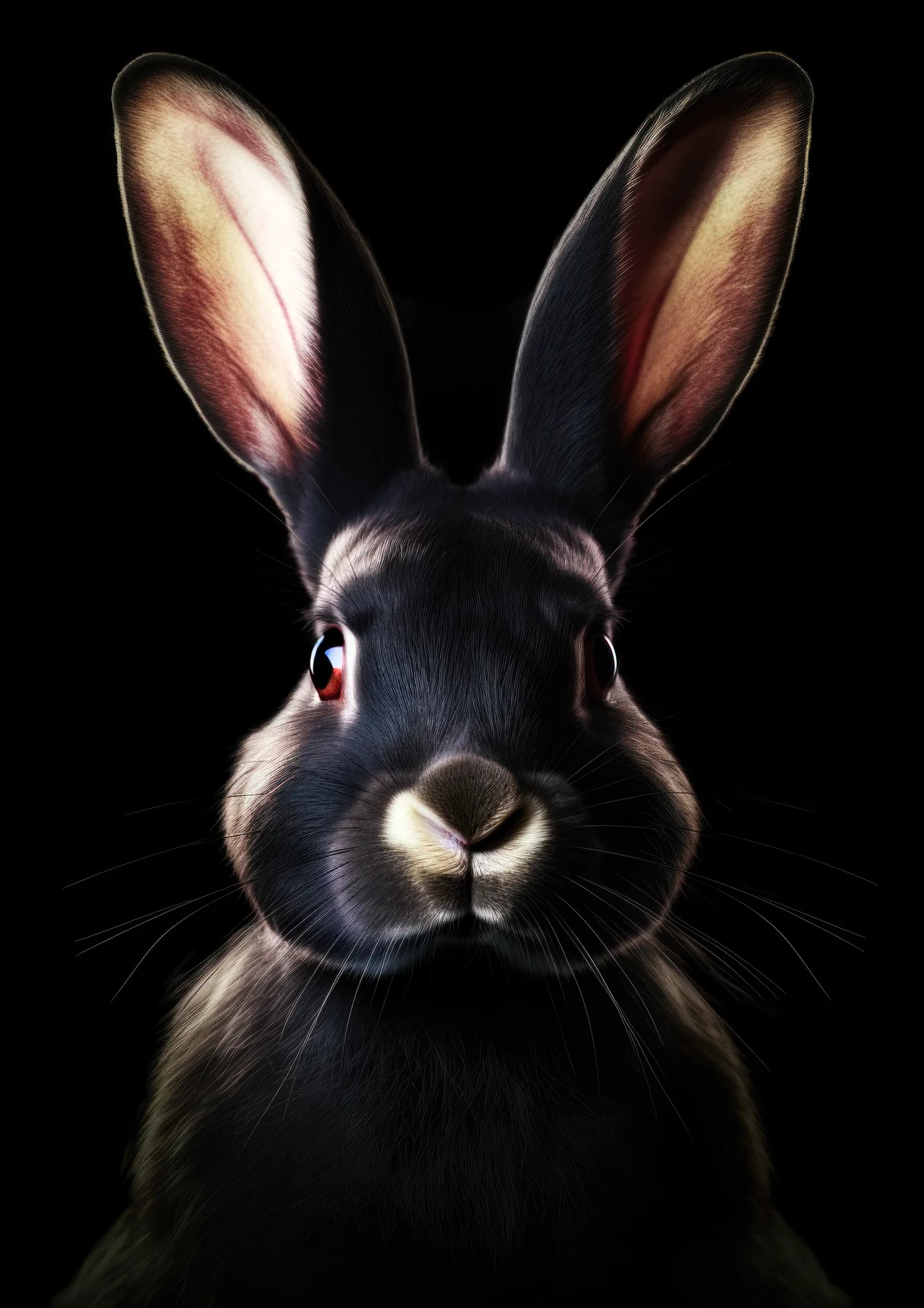 Conejo negro de mirada intensa