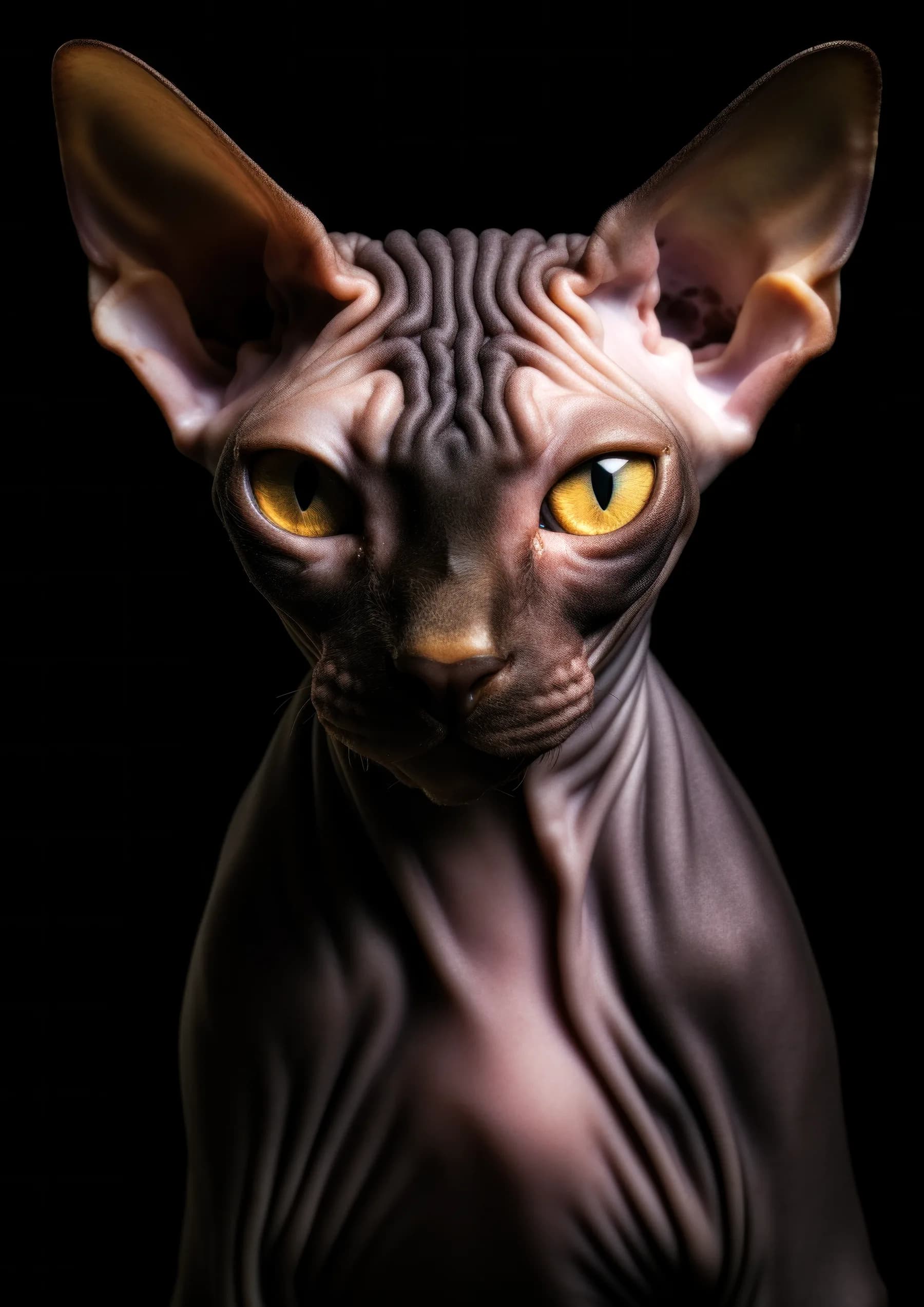 Gato Sphynx sin pelo de ojos amarillos