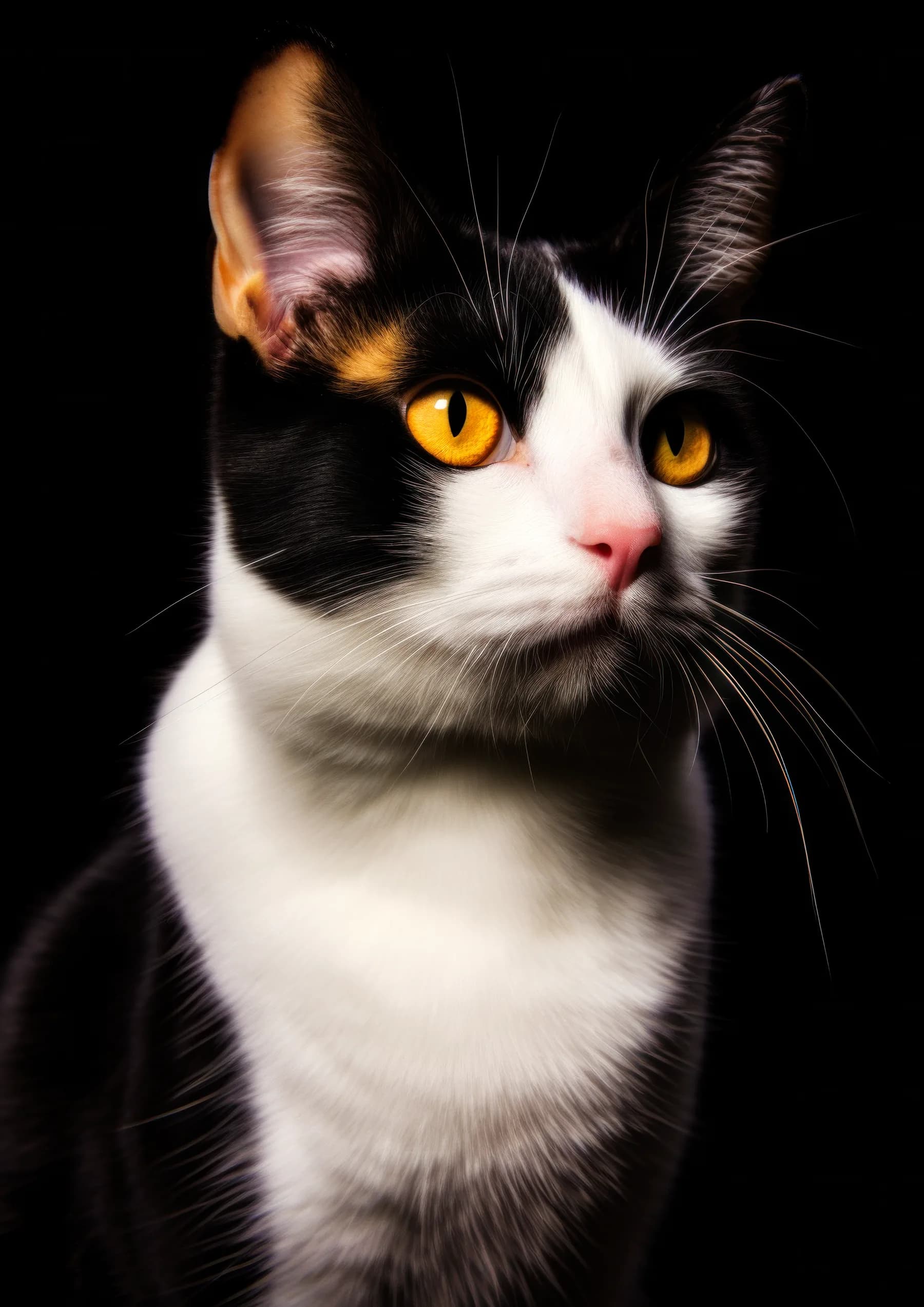 Gato tricolor de ojos dorados