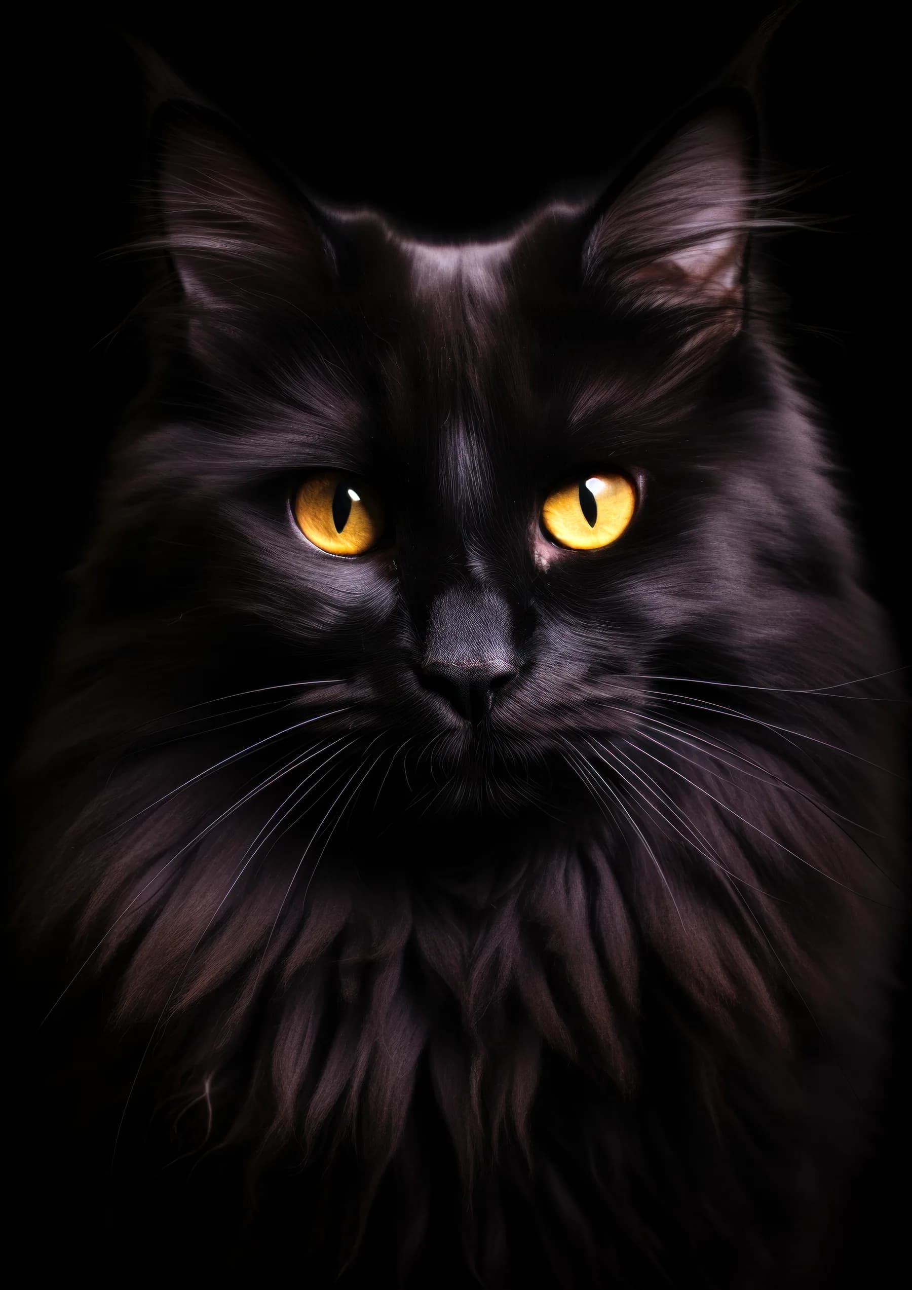 Gato negro de ojos amarillos intensos