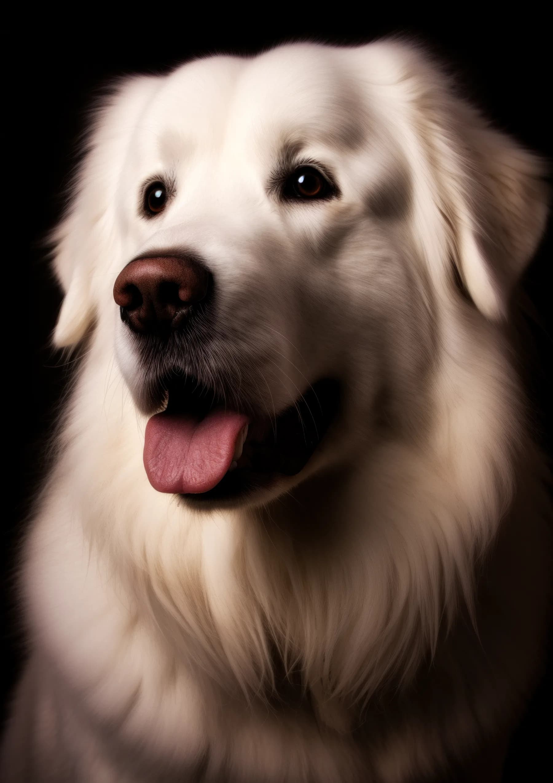 Perro Gran Pirineo de pelaje blanco sonriente
