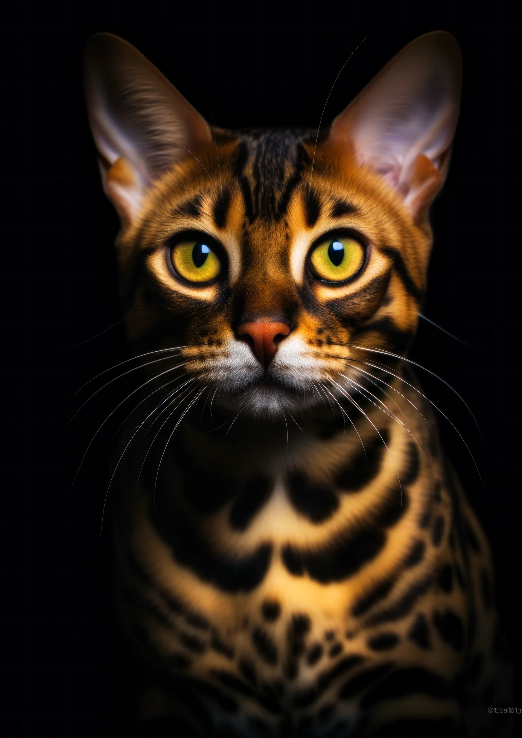 Gato Bengala de ojos verdes y pelaje moteado