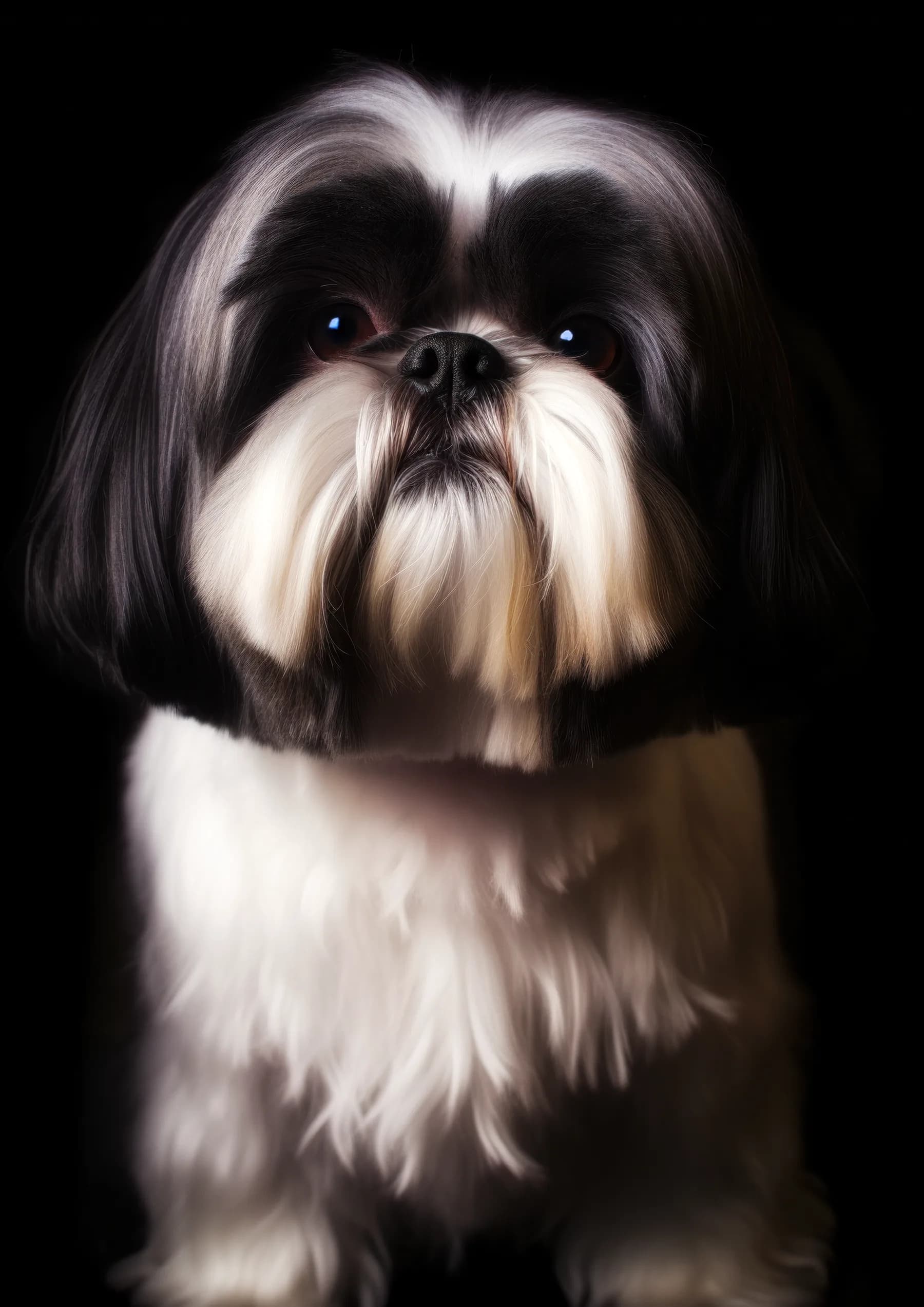 Perro Shih Tzu de pelaje blanco y negro