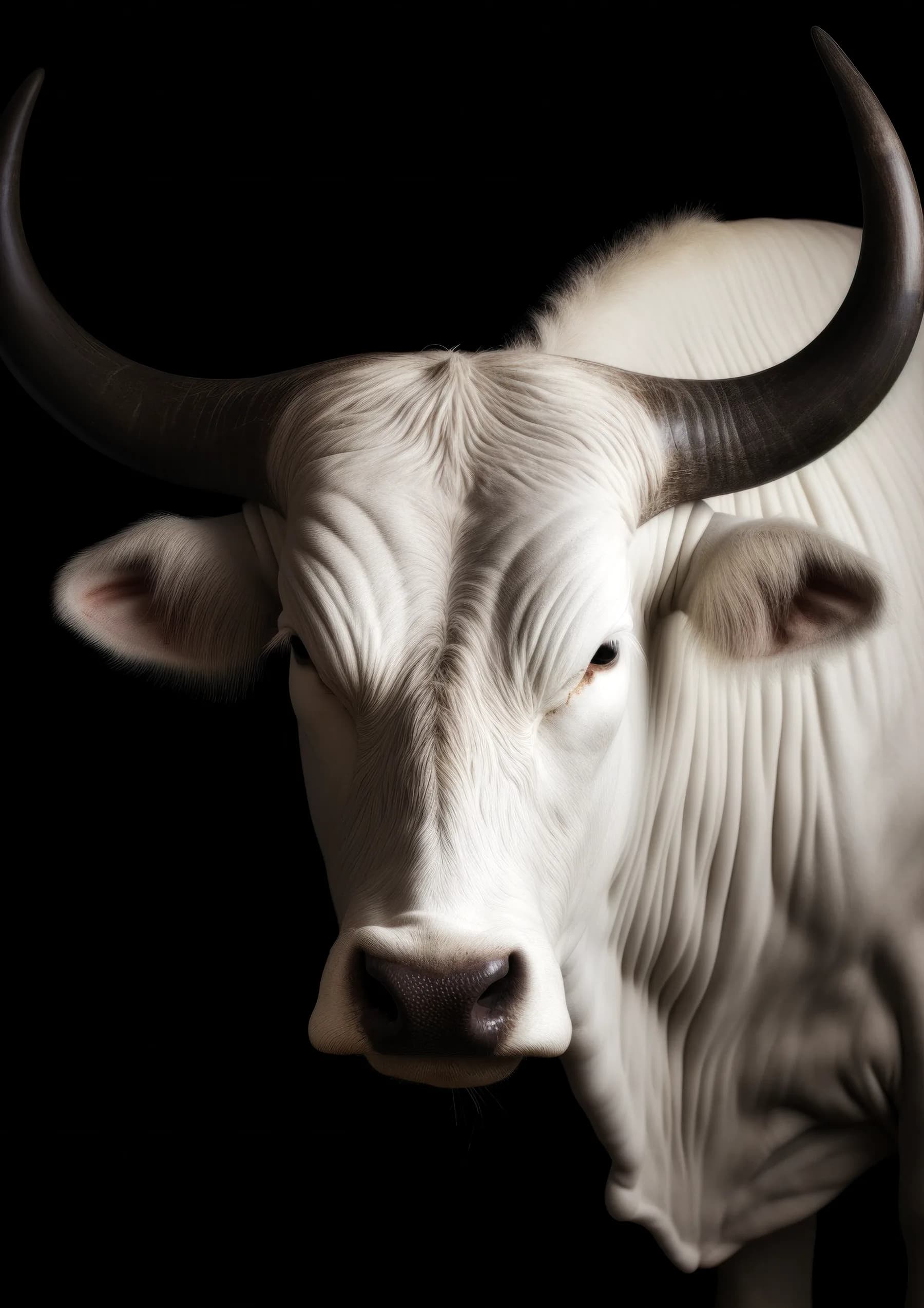 Toro blanco de cuernos oscuros