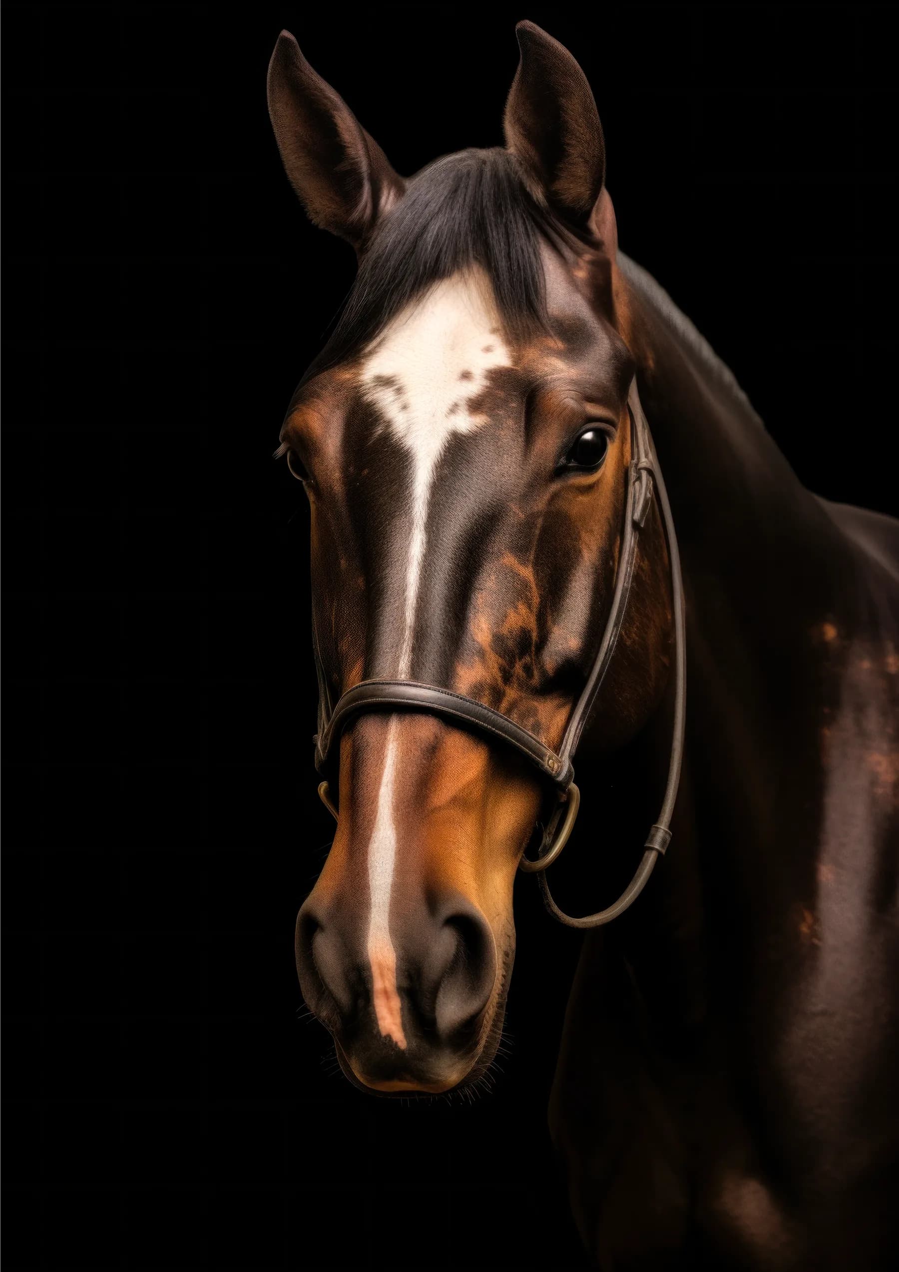 Caballo bayo con brida de cuero