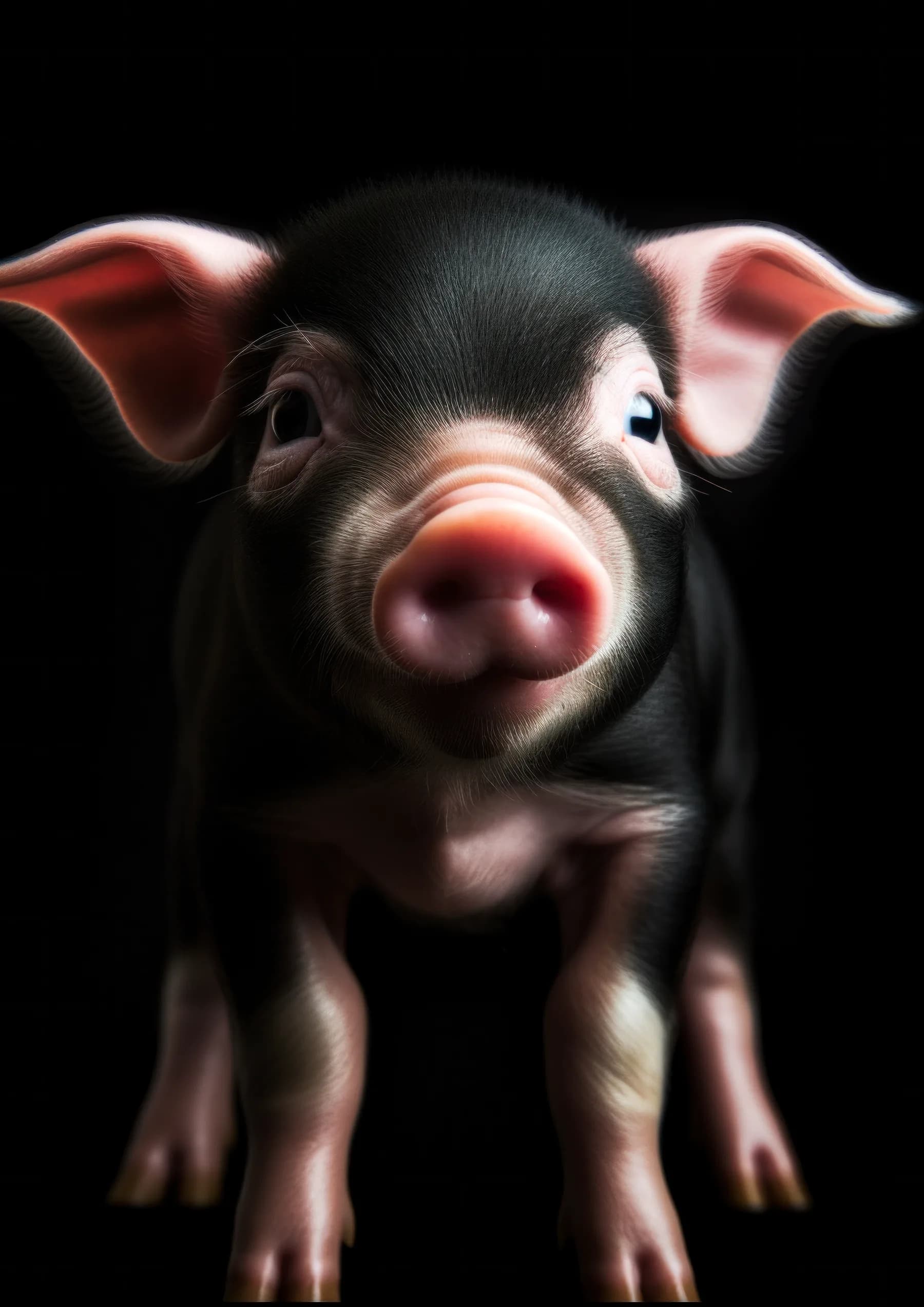 Cerdo negro de orejas rosadas