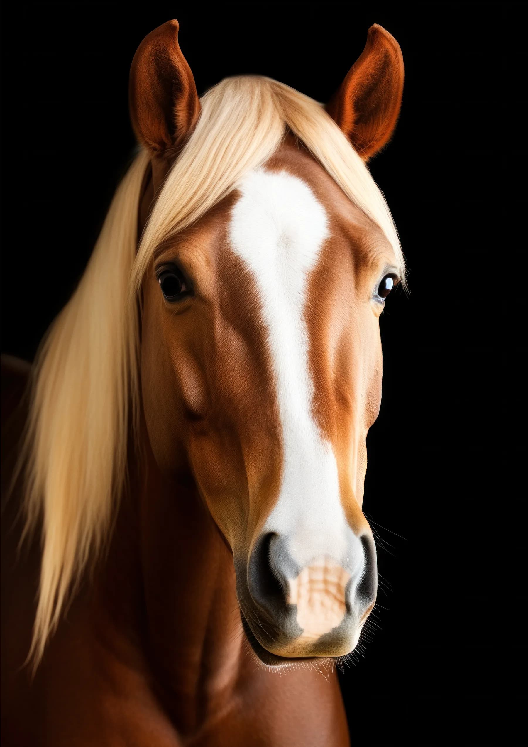 Caballo palomino con mancha blanca en la frente