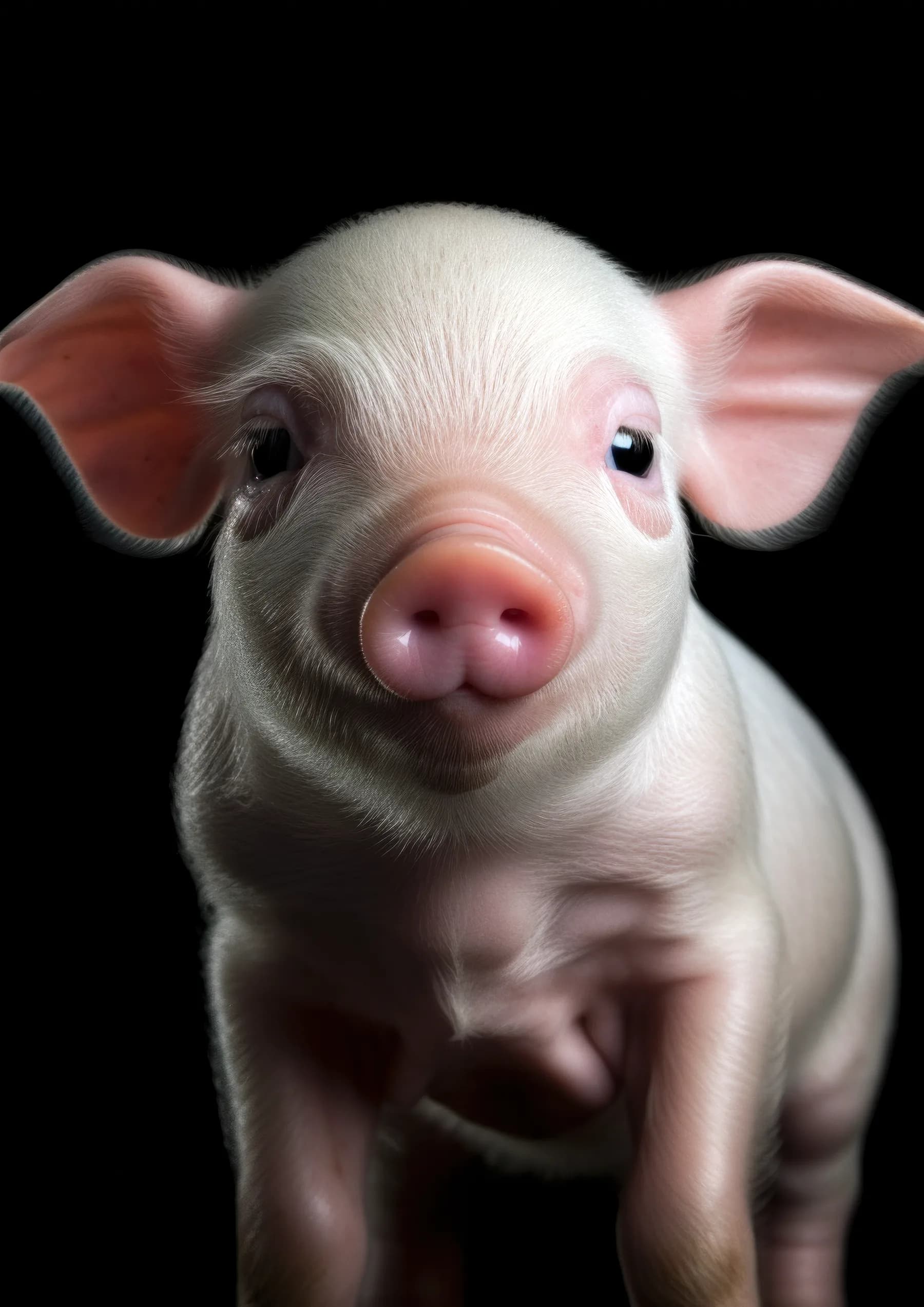 Cerdo blanco de mirada curiosa