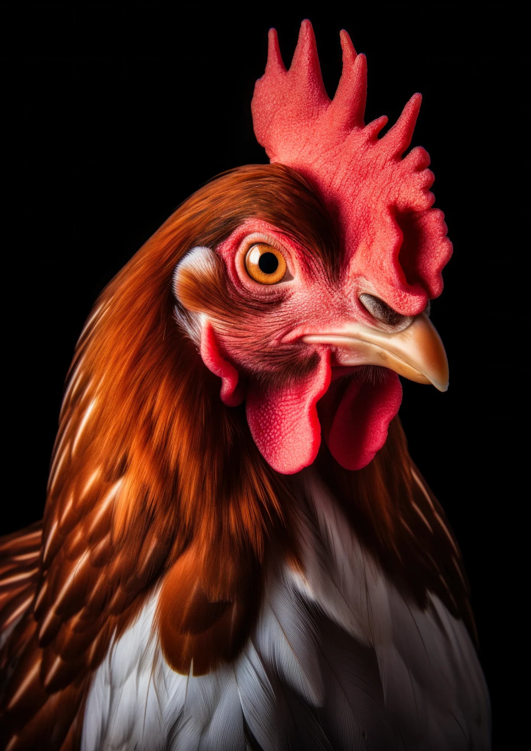 Gallina de plumas cafe y blancas