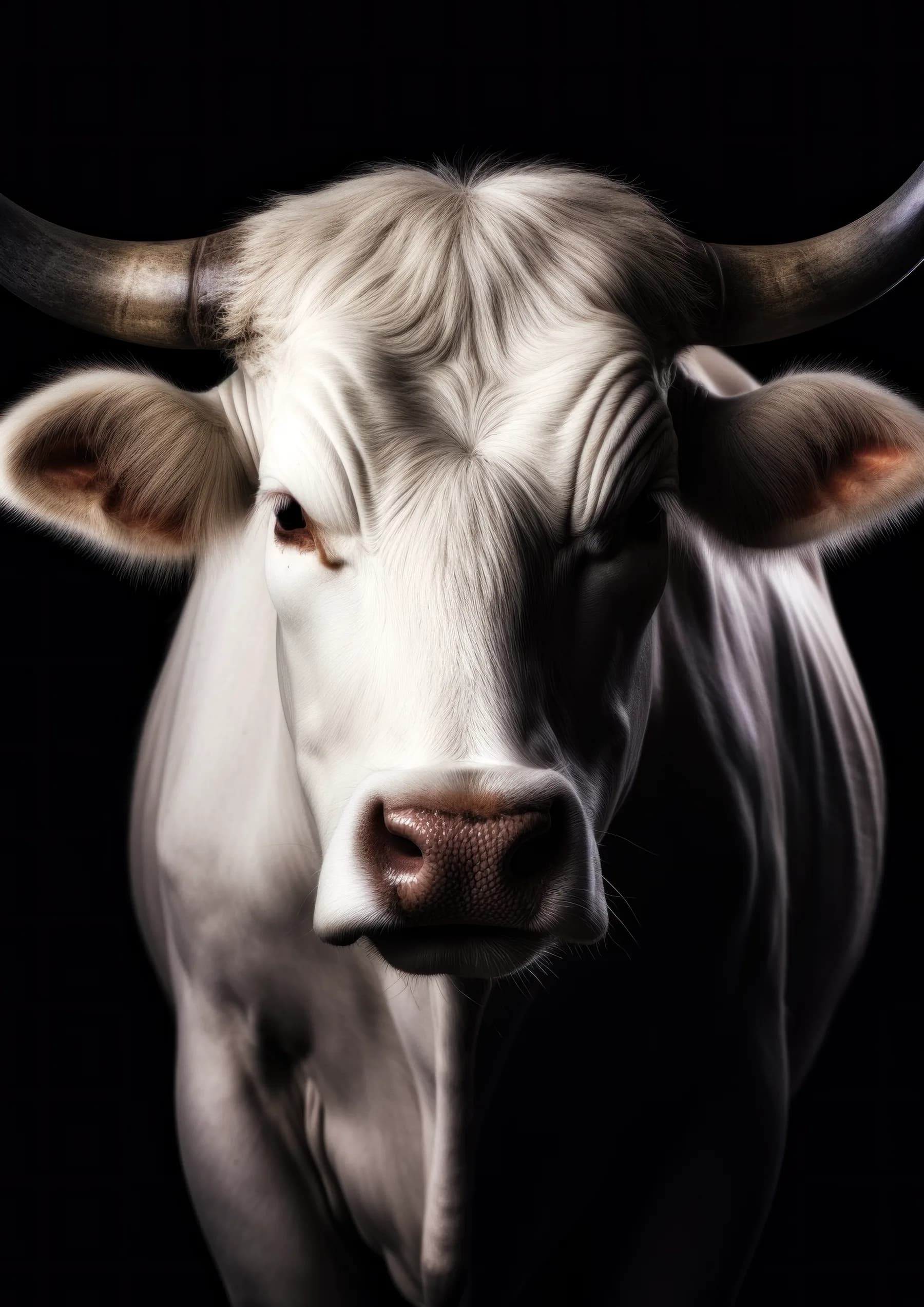 Toro blanco de cuernos grandes