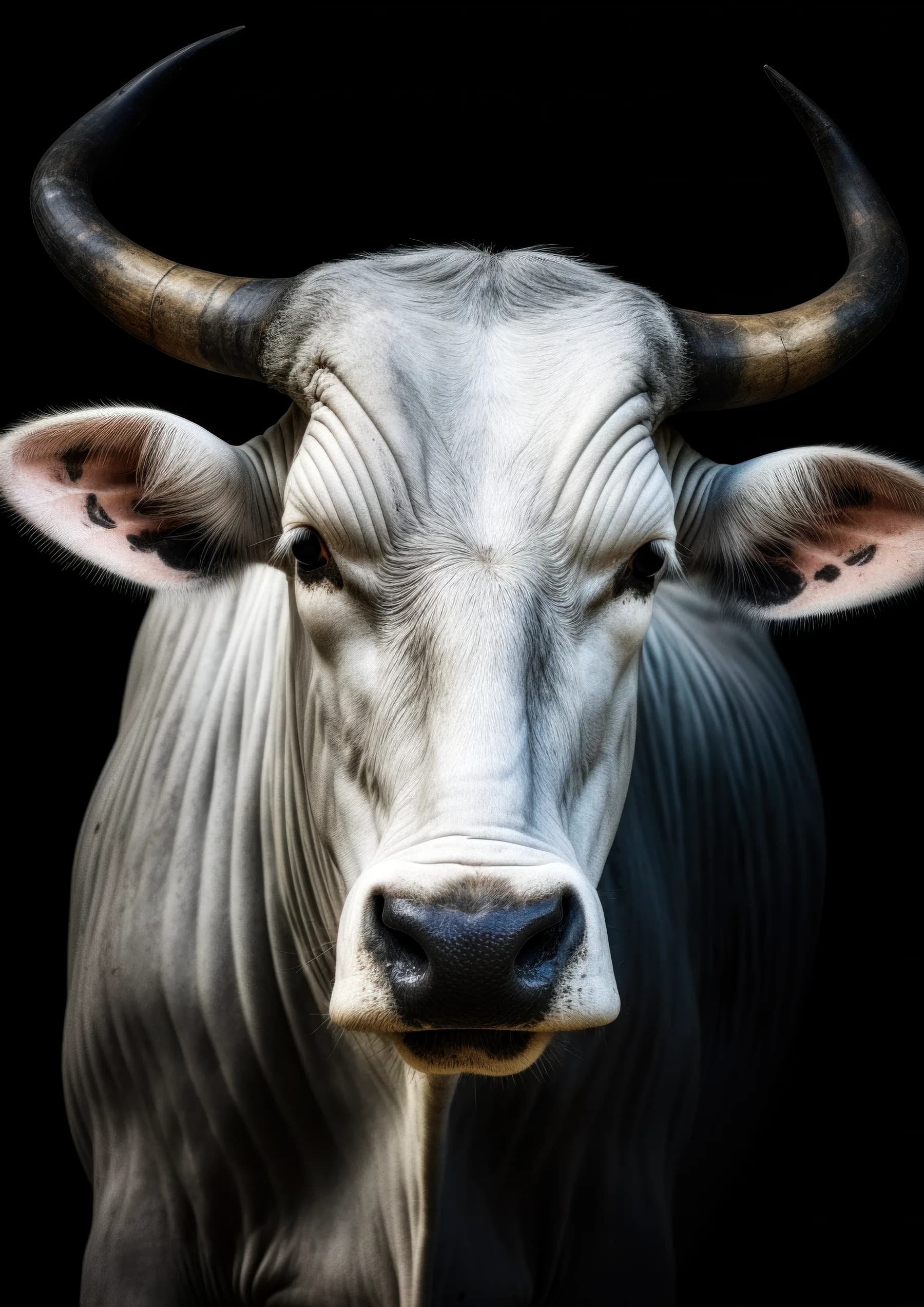 Toro blanco de mirada intensa