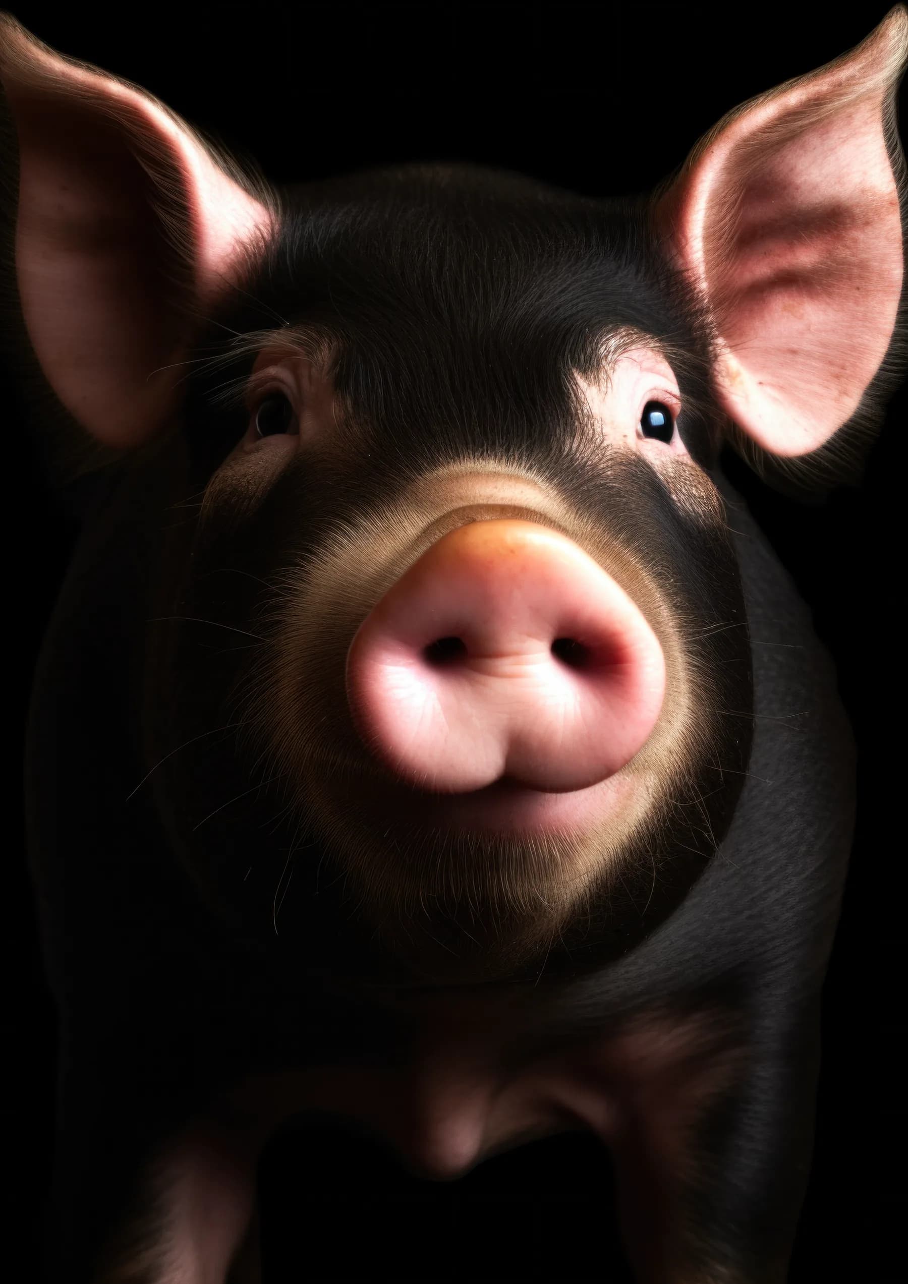 Cerdo negro de nariz rosada