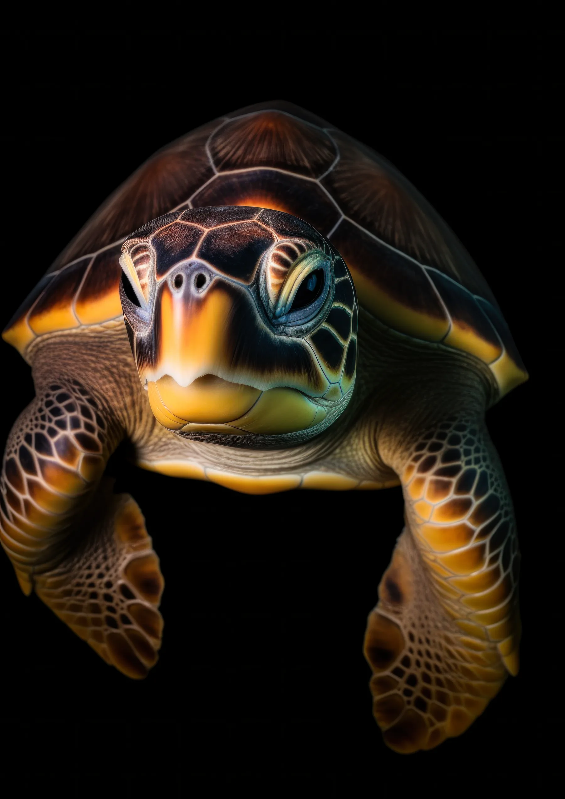 Tortuga colorida de aletas grandes