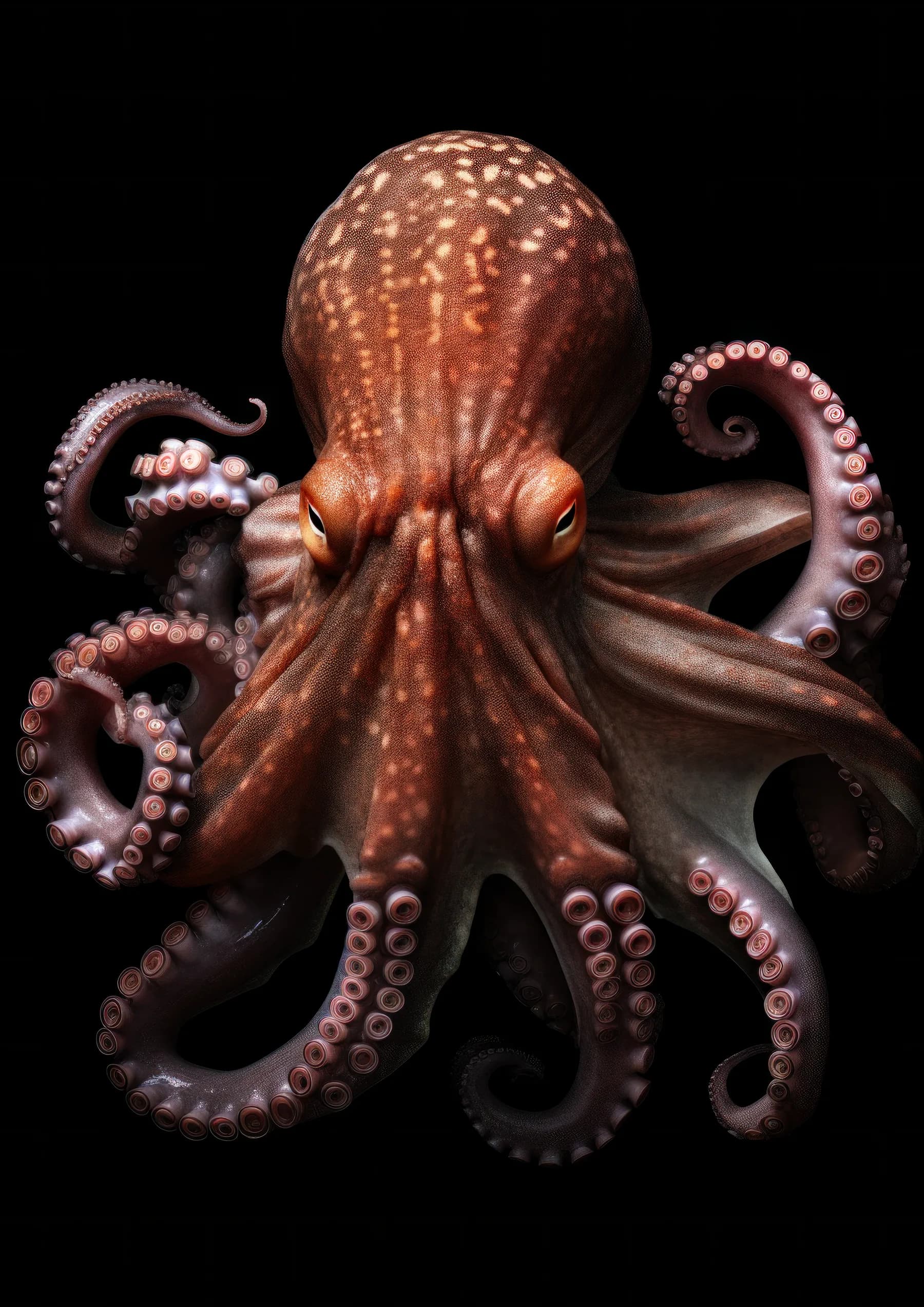Pulpo naranja de ojos brillantes