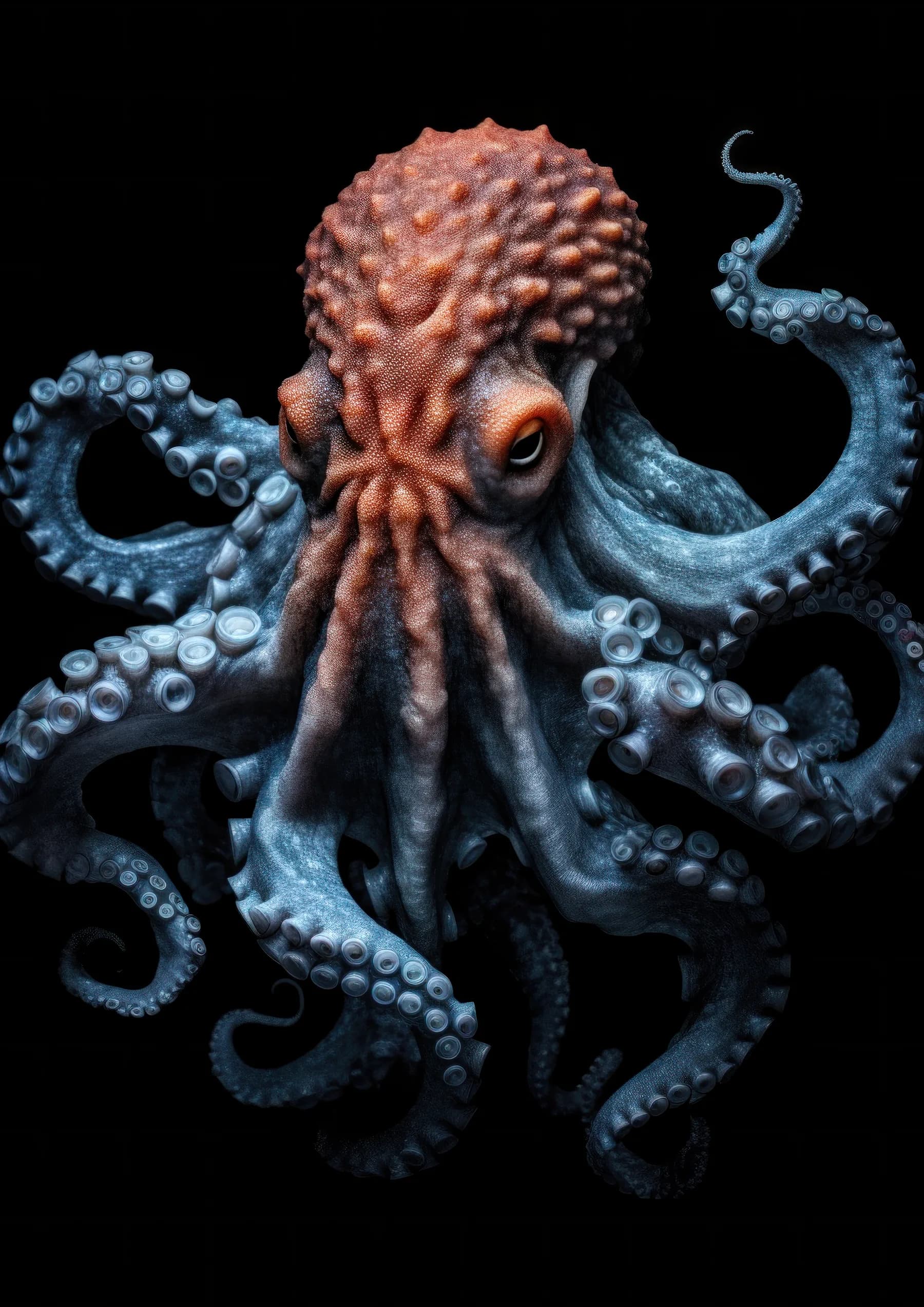 Pulpo azul y naranja de textura rugosa
