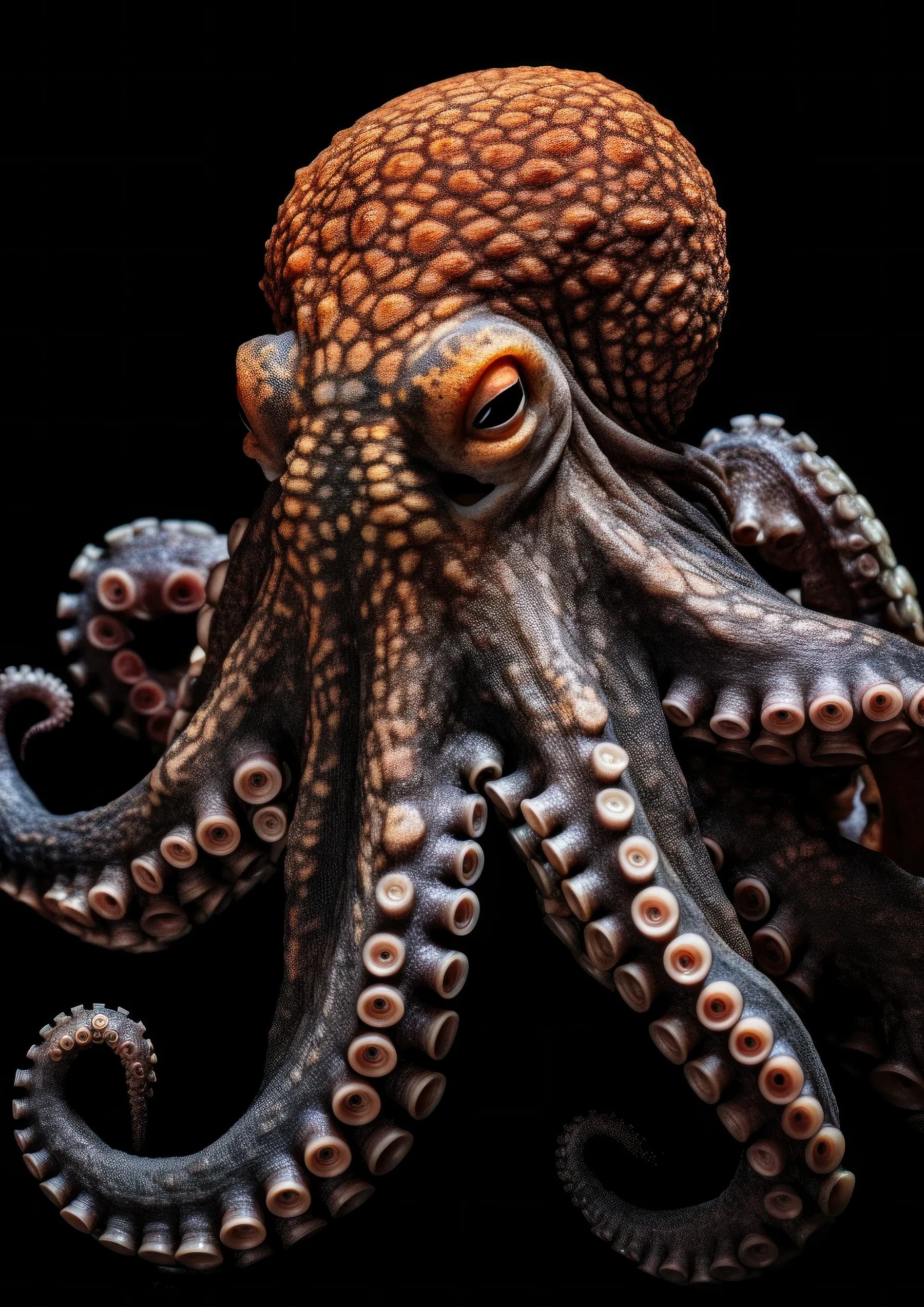 Pulpo marron de tentaculos extendidos