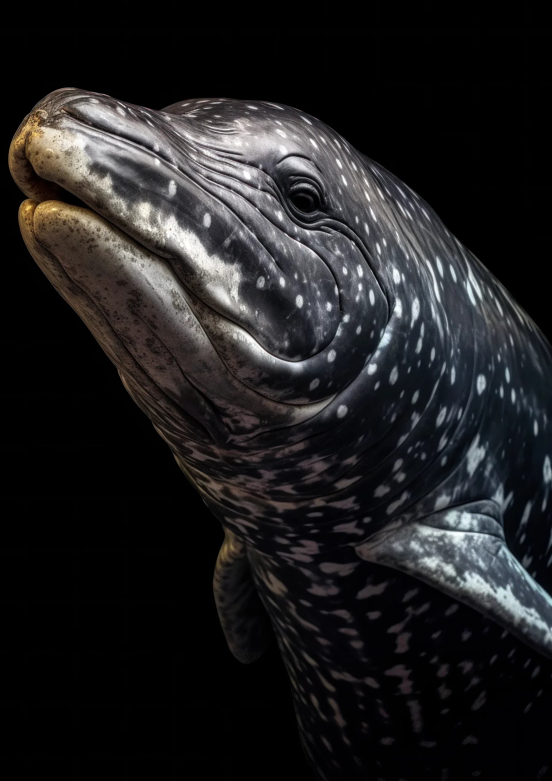 Ballena gris moteada de mirada calmada